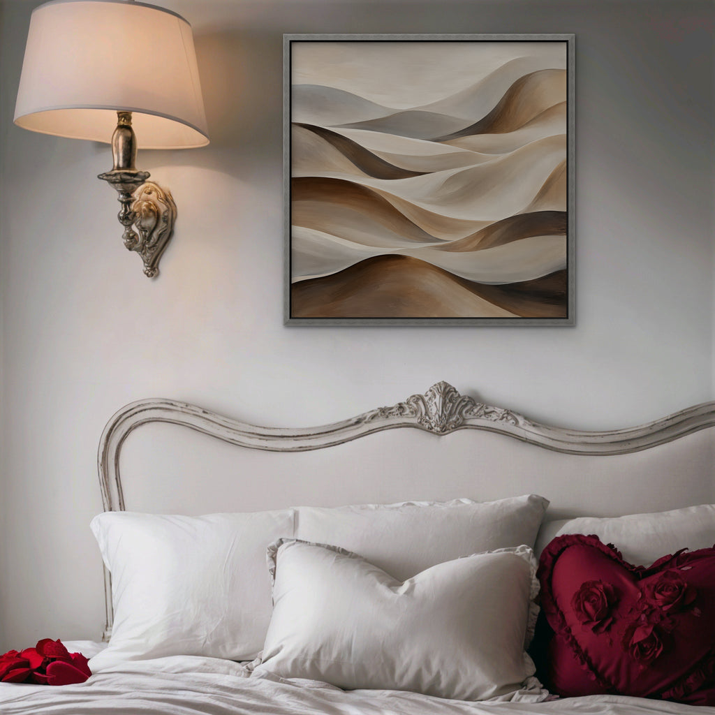 Sand Dune Waves Canvas Art - Square – Silver Floating Frame in room setting