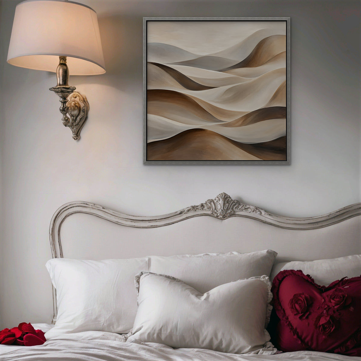 Sand Dune Waves Canvas Art - Square – Silver Floating Frame in room setting