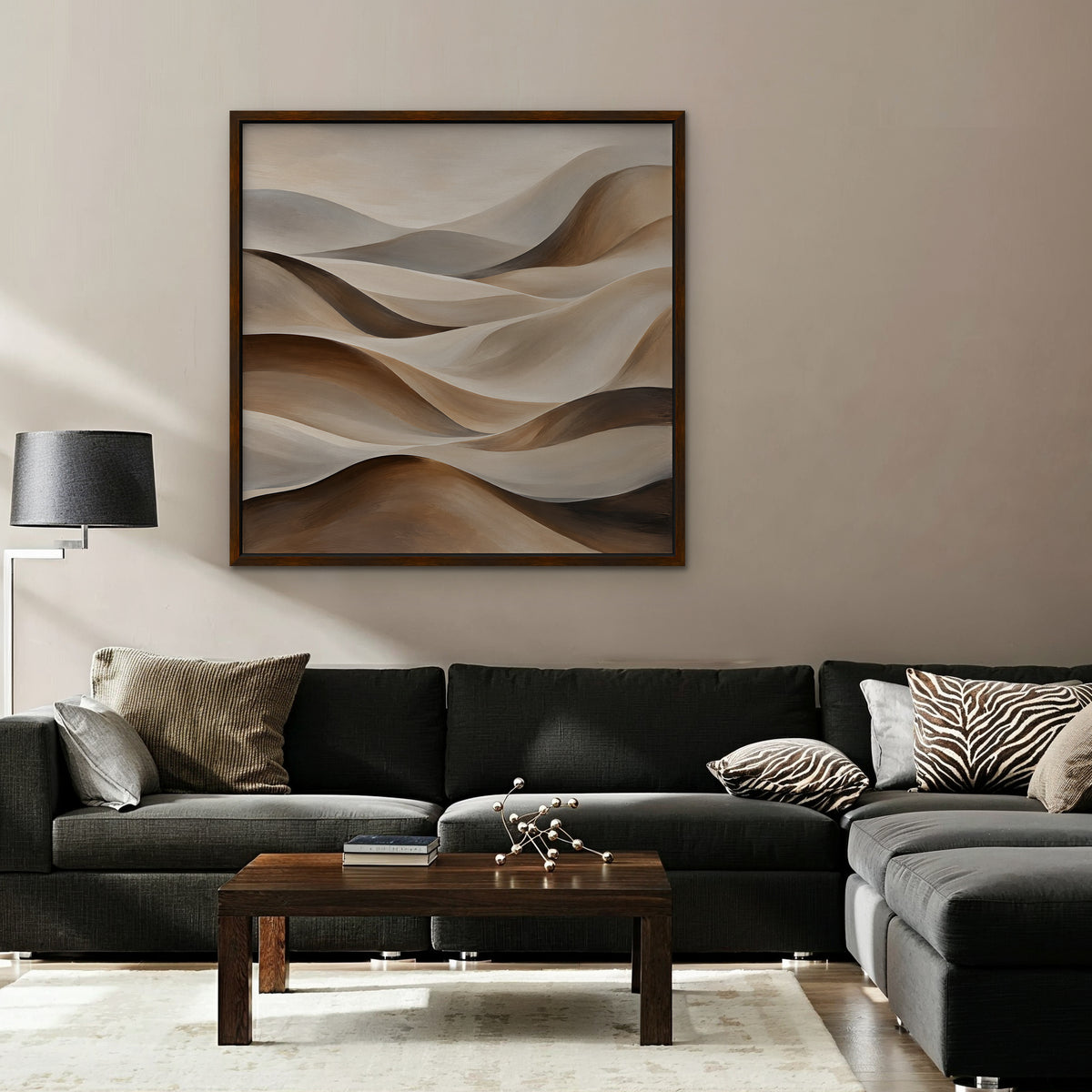 Sand Dune Waves Canvas Art - Square – Walnut Floating Frame in room setting