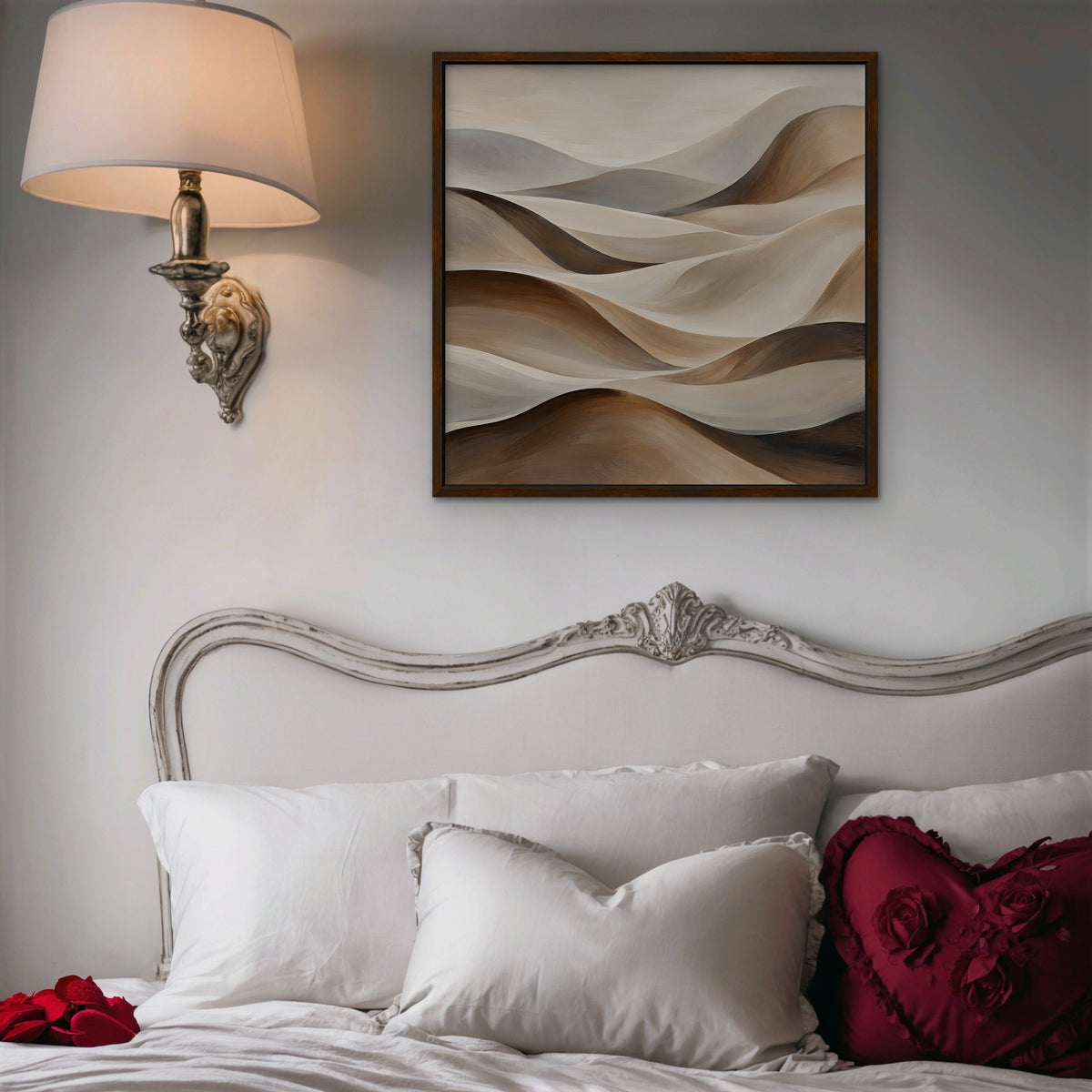 Sand Dune Waves Canvas Art - Square – Walnut Floating Frame in room setting