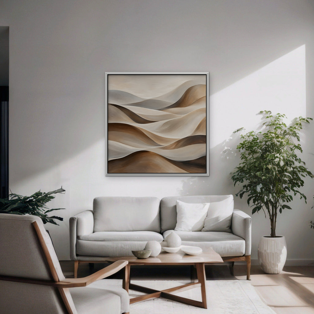 Sand Dune Waves Canvas Art - Square – White Floating Frame in room setting