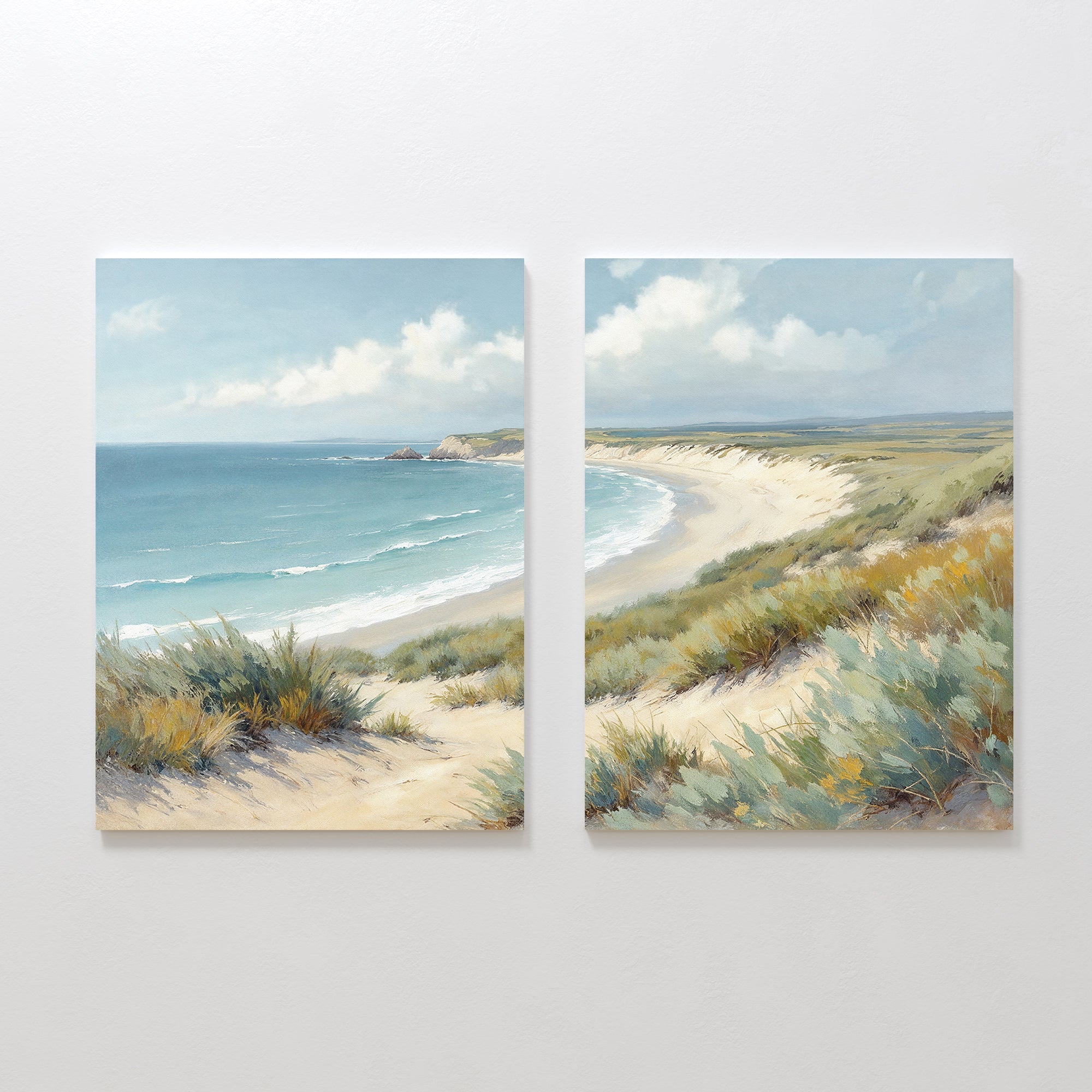 Where Dunes Meet the Tide – Set of 2 Canvas Prints set of 2 – blue vintage canvas wall art by Aspire Prints