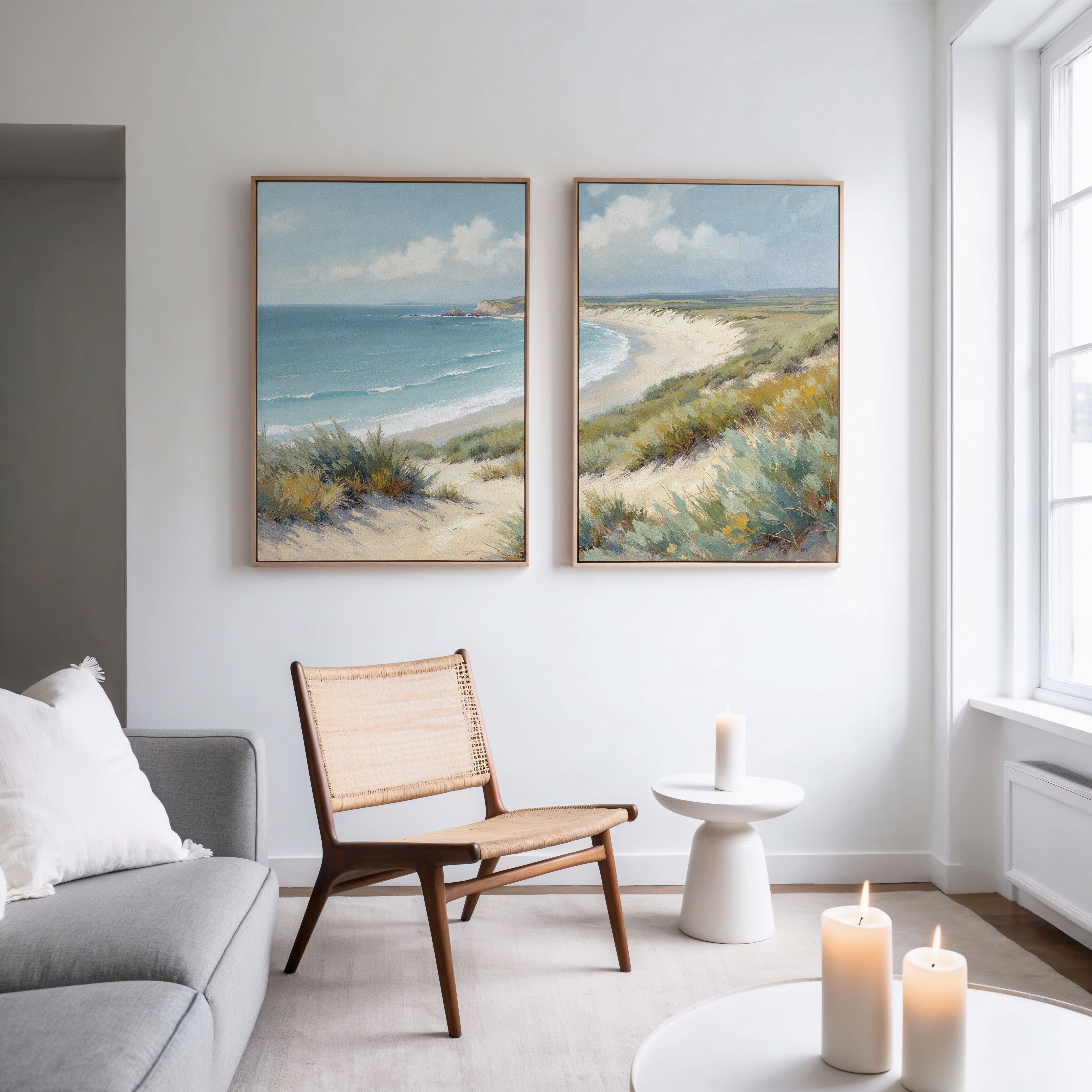 Where Dunes Meet the Tide – Set of 2 Canvas Prints set of 2 – blue vintage canvas wall art by Aspire Prints