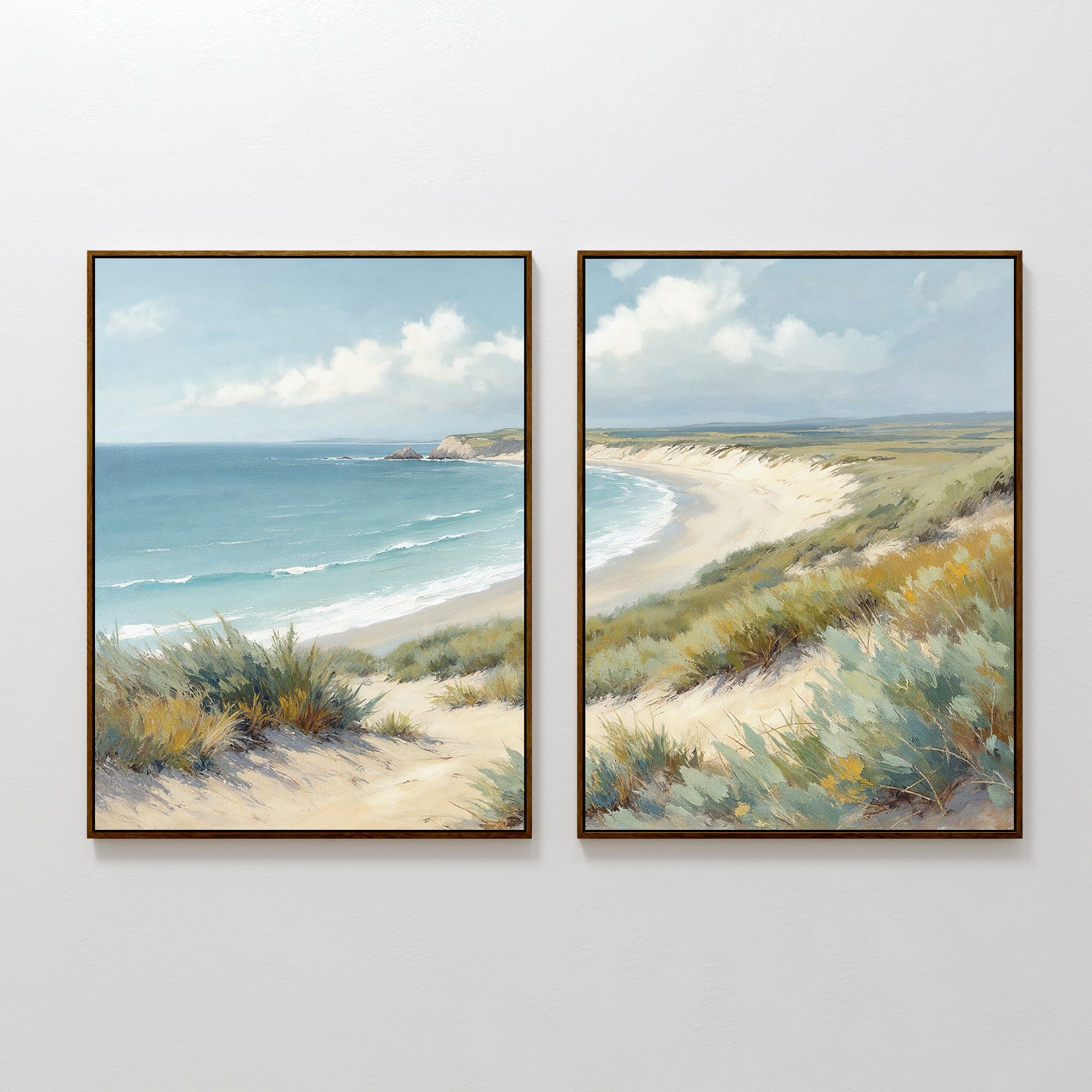 Where Dunes Meet the Tide – Set of 2 Canvas Prints set of 2 – blue vintage canvas wall art by Aspire Prints