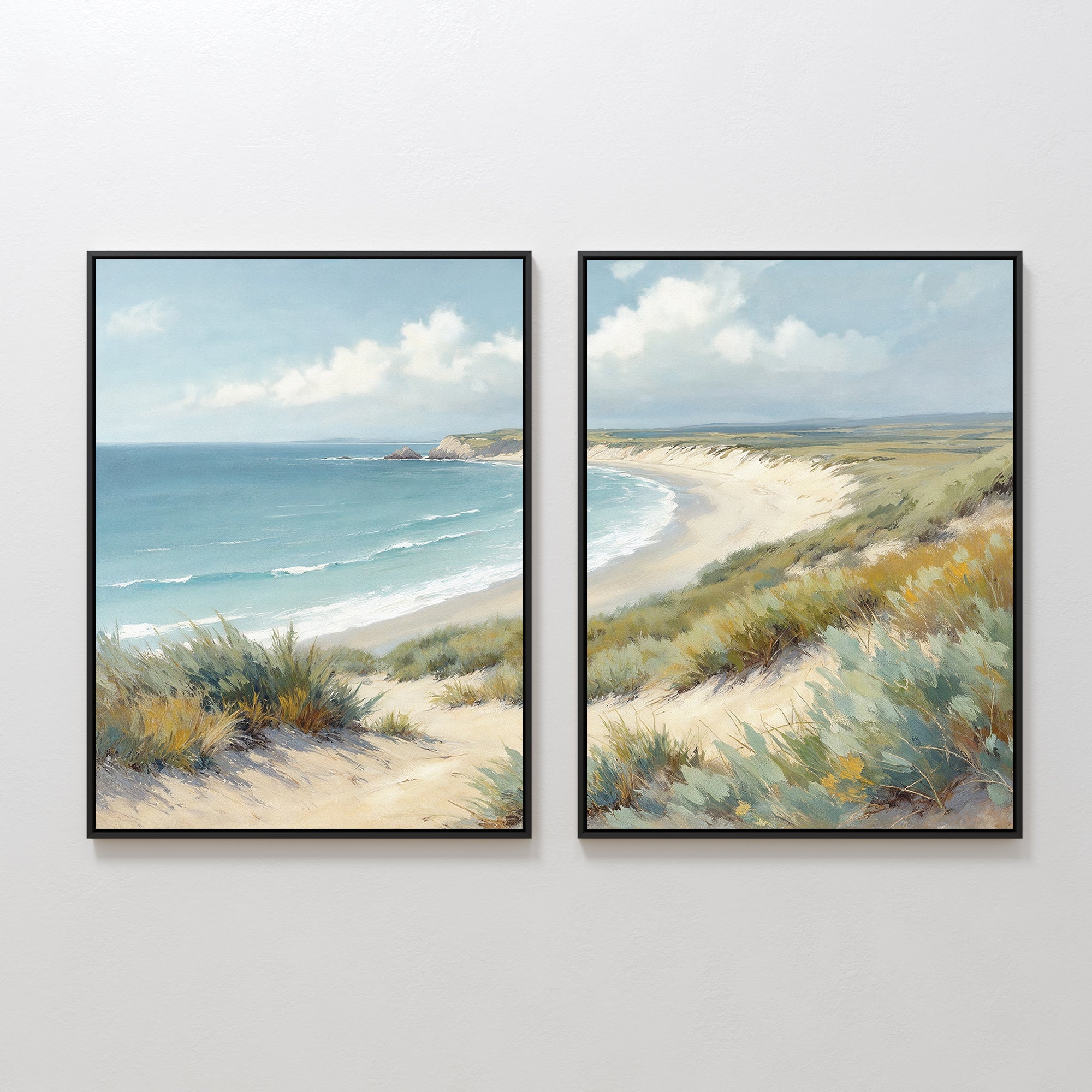 Where Dunes Meet the Tide – Set of 2 Canvas Prints set of 2 – blue vintage canvas wall art by Aspire Prints
