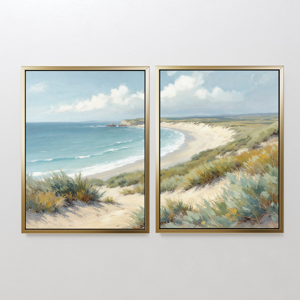 Where Dunes Meet the Tide – Set of 2 Canvas Prints set of 2 – blue vintage canvas wall art by Aspire Prints