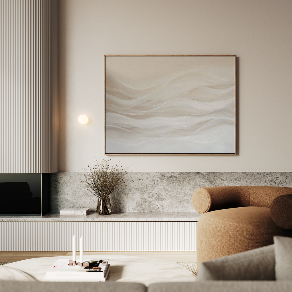 Whispers of Dune – beige and white abstract canvas wall art print by Aspire Prints