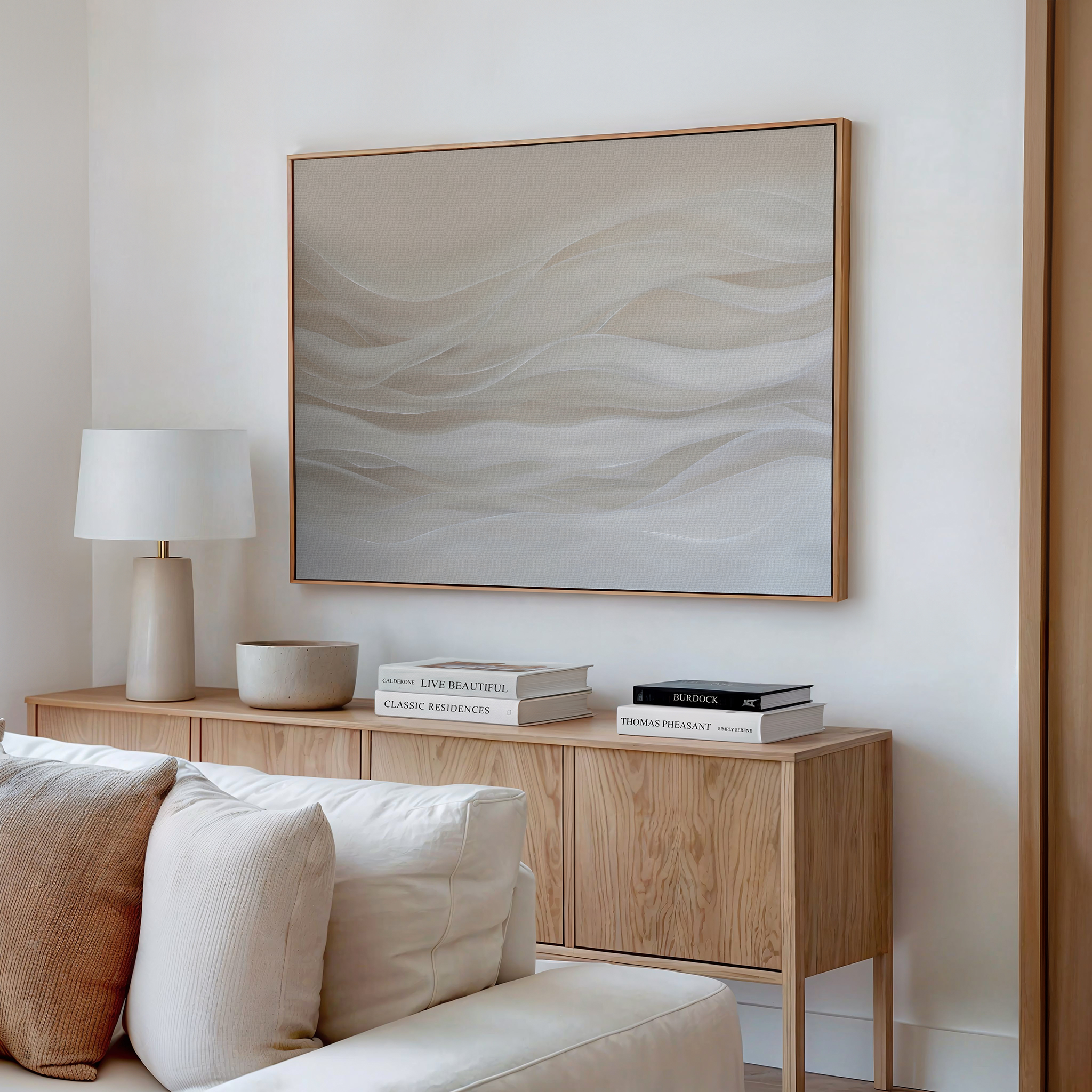 Whispers of Dune – beige and white abstract canvas wall art print by Aspire Prints