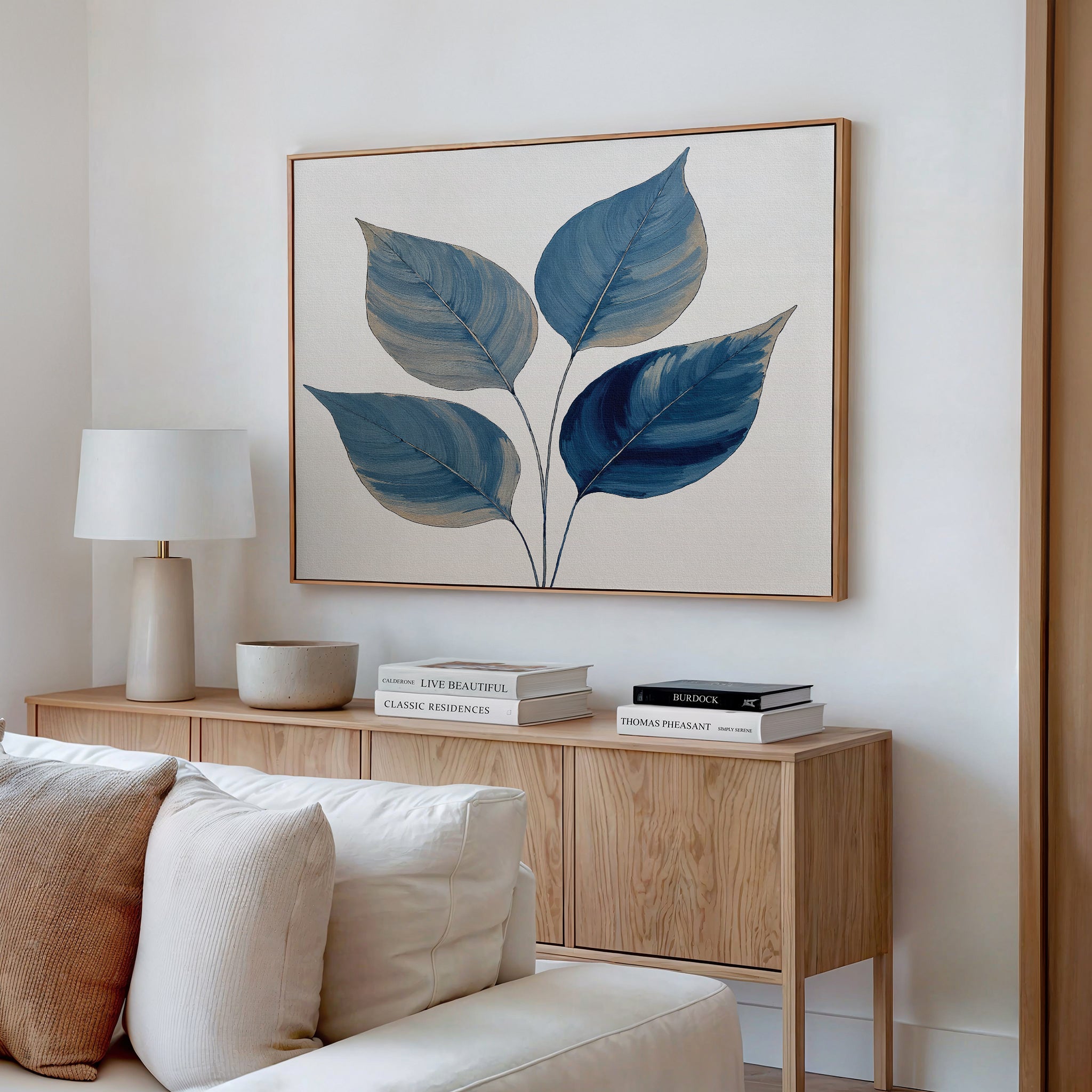 Whispers in Indigo – blue botanical canvas wall art print by Aspire Prints