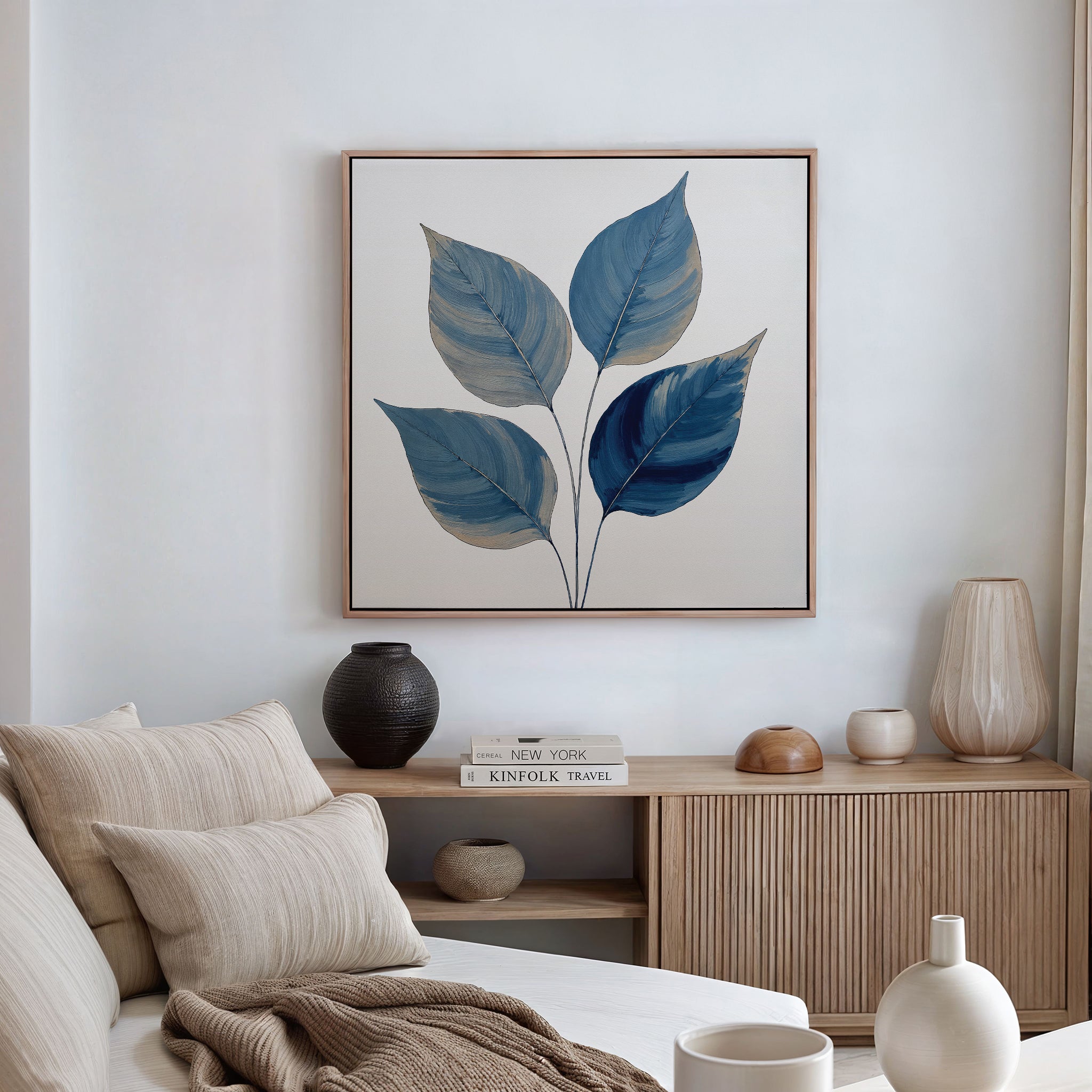 Whispers in Indigo – blue botanical canvas wall art print by Aspire Prints