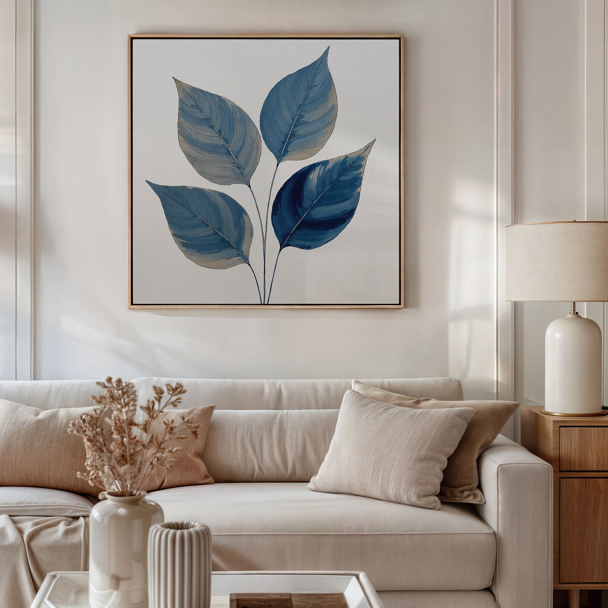 Whispers in Indigo – blue botanical canvas wall art print by Aspire Prints