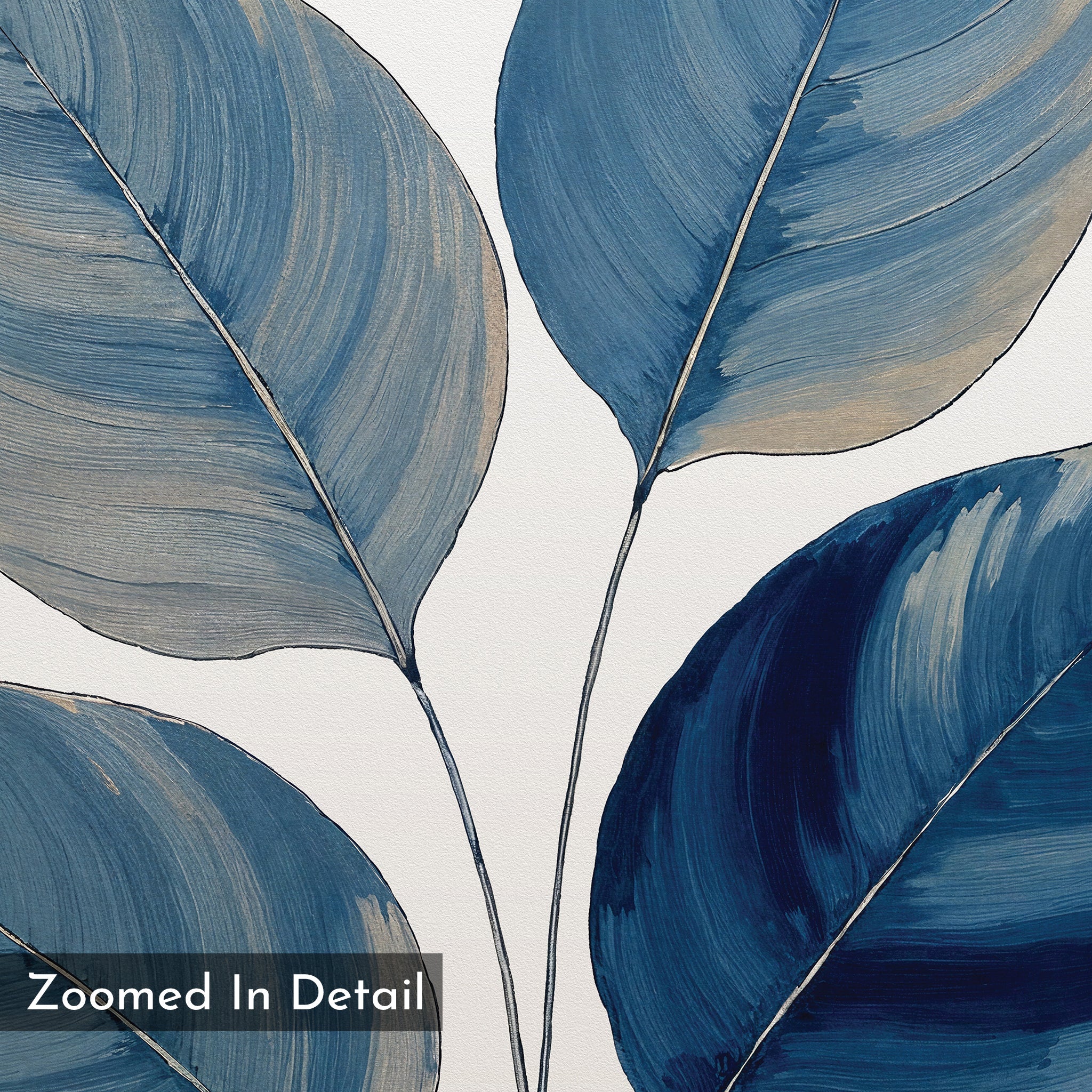 Whispers in Indigo – blue botanical canvas wall art print by Aspire Prints