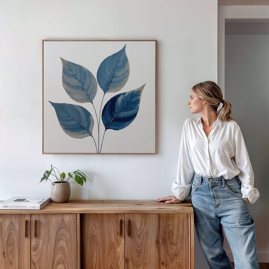 Whispers in Indigo – blue botanical canvas wall art print by Aspire Prints
