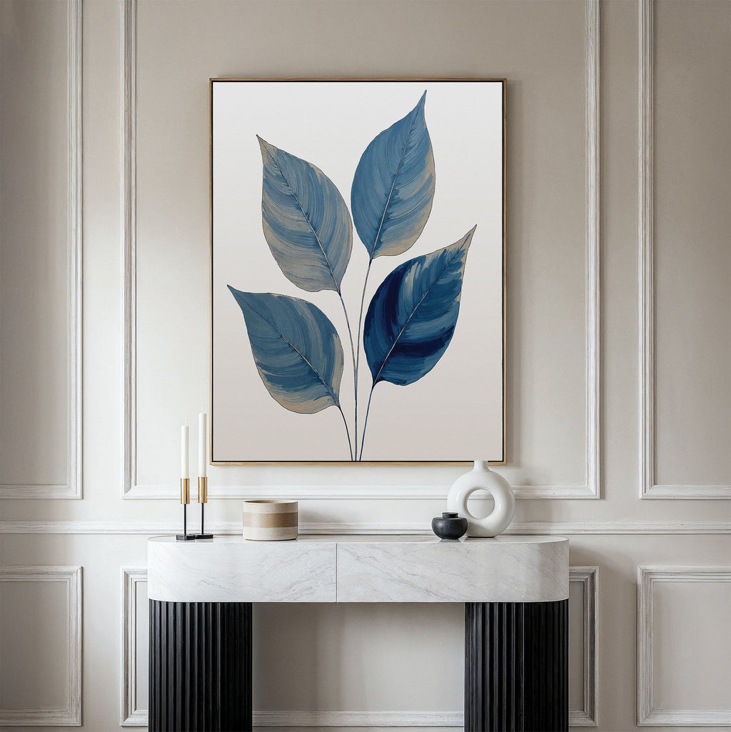 Whispers in Indigo – blue botanical canvas wall art print by Aspire Prints
