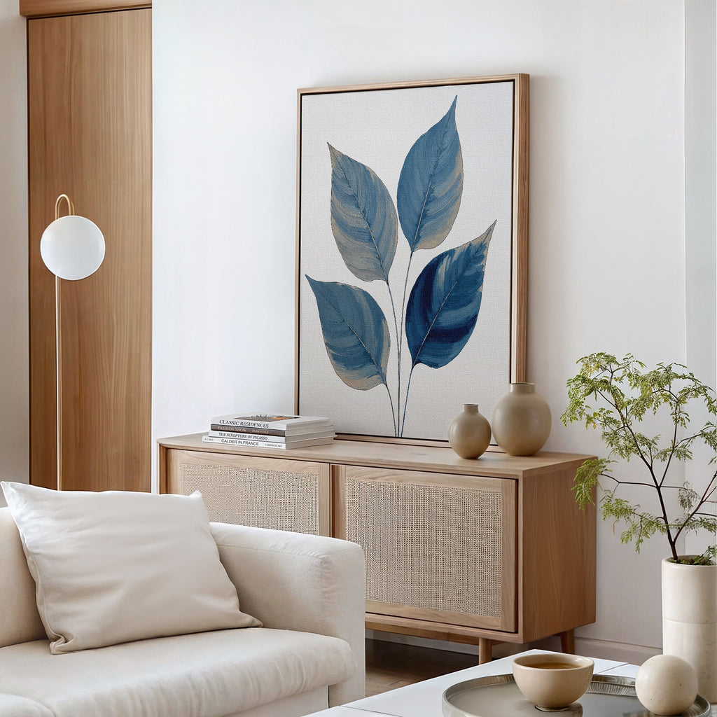 Whispers in Indigo – blue botanical canvas wall art print by Aspire Prints