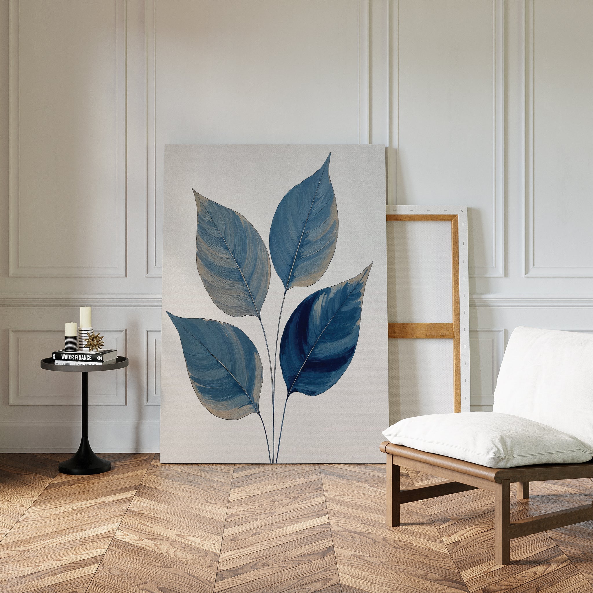 Whispers in Indigo – blue botanical canvas wall art print by Aspire Prints