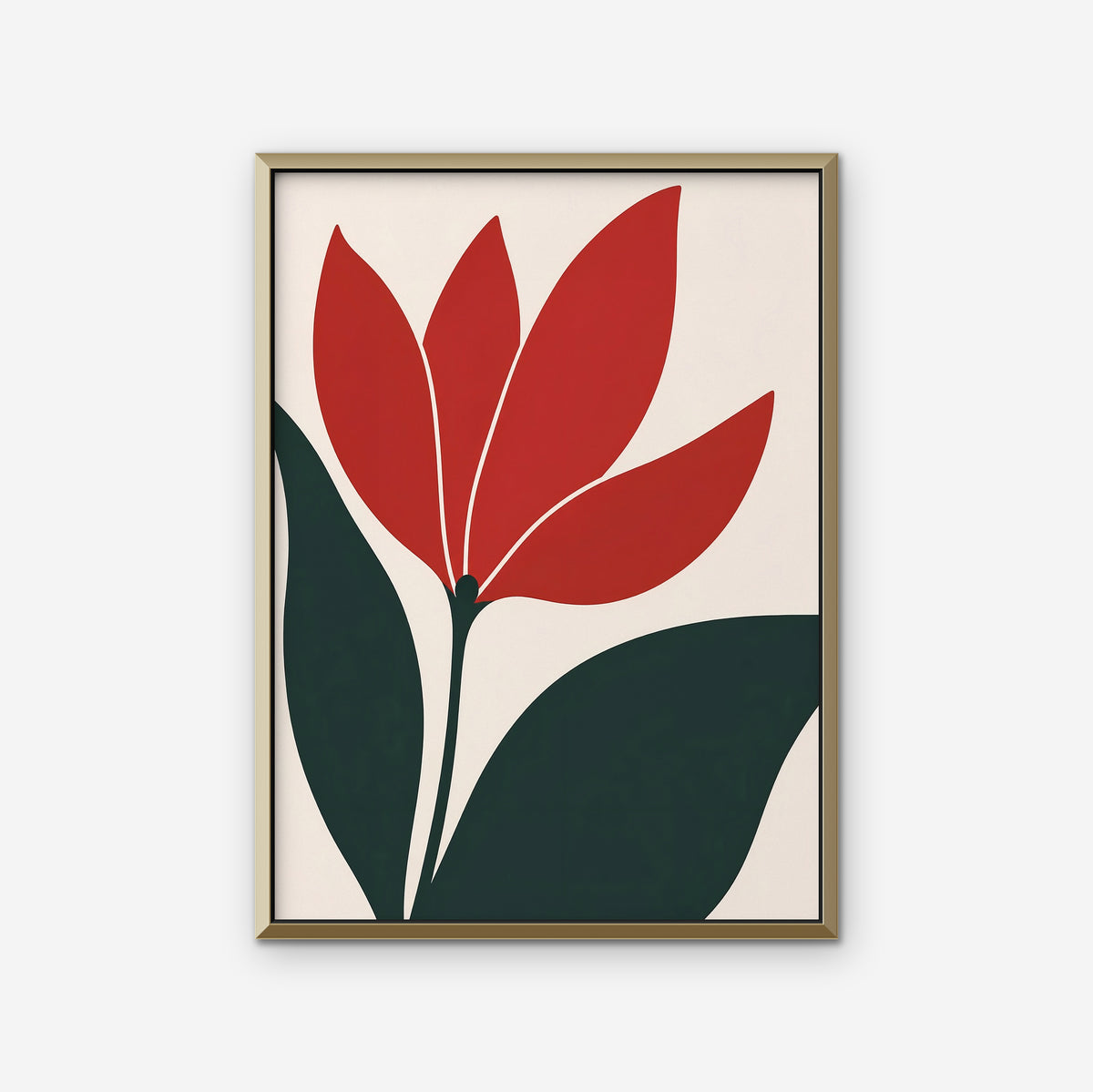 Scarlet Tulip Canvas Art - Vertical – Gold Floating Frame on white background