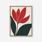 Scarlet Tulip Canvas Art - Vertical – Oak Floating Frame on white background