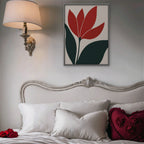 Scarlet Tulip Canvas Art - Vertical – Silver Floating Frame in room setting