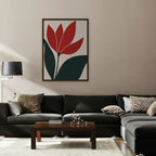Scarlet Tulip Canvas Art - Vertical – Walnut Floating Frame in room setting