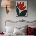 Scarlet Tulip Canvas Art - Vertical – Walnut Floating Frame in room setting