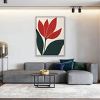 Scarlet Tulip Canvas Art - Vertical – White Floating Frame in room setting