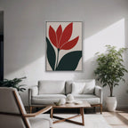 Scarlet Tulip Canvas Art - Vertical – White Floating Frame in room setting