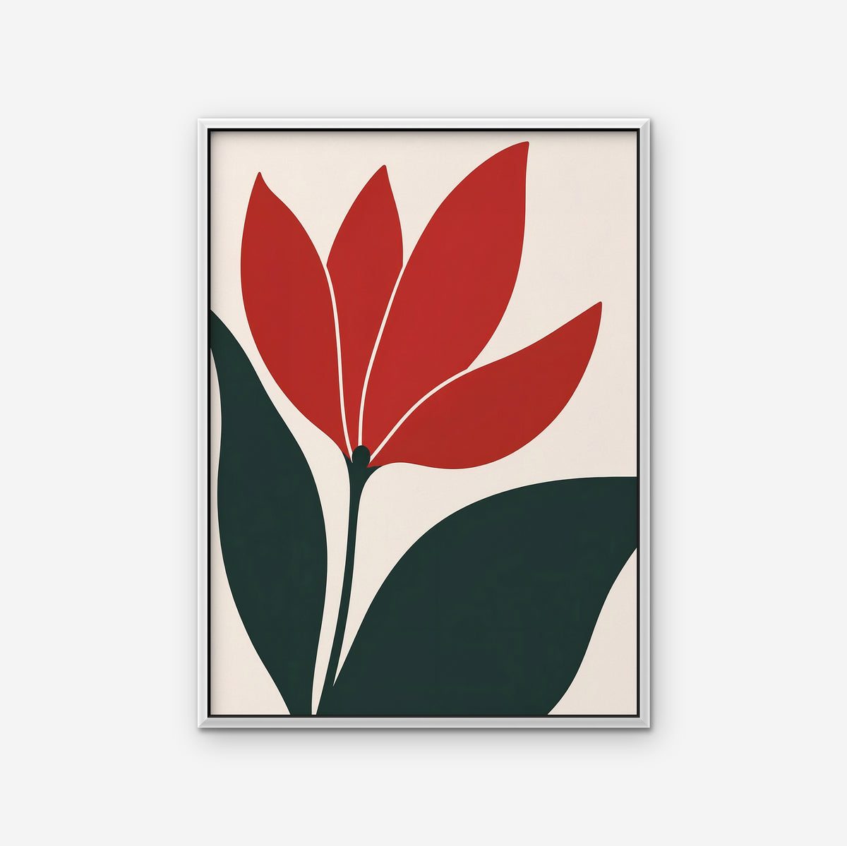 Scarlet Tulip Canvas Art - Vertical – White Floating Frame on white background