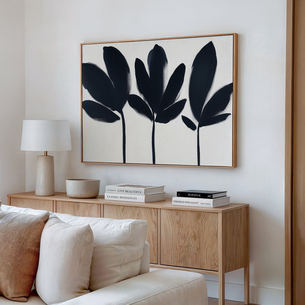 Whispers in Charcoal – neutral-toned botanical canvas wall art print by Aspire Prints