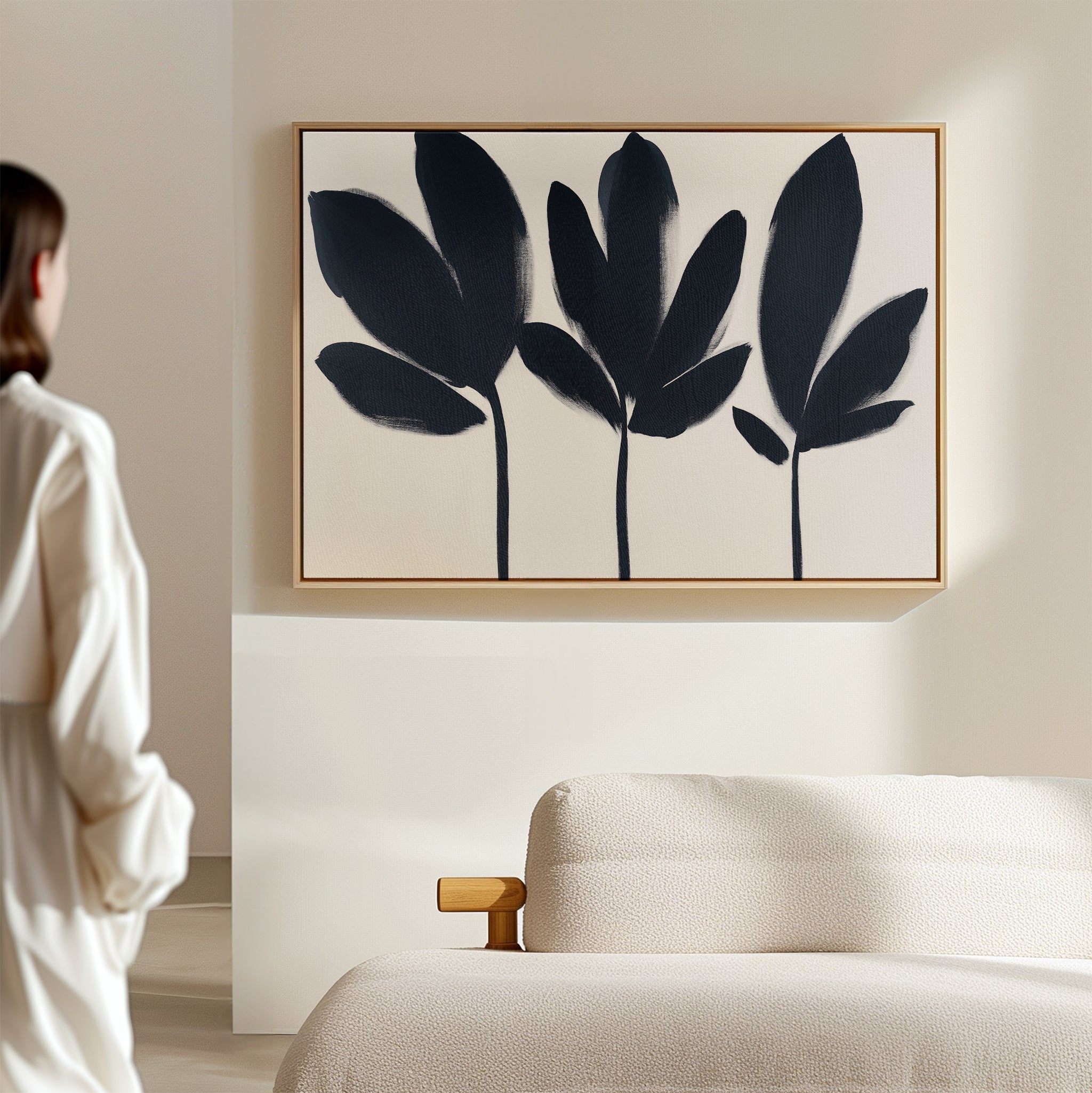 Whispers in Charcoal – neutral-toned botanical canvas wall art print by Aspire Prints