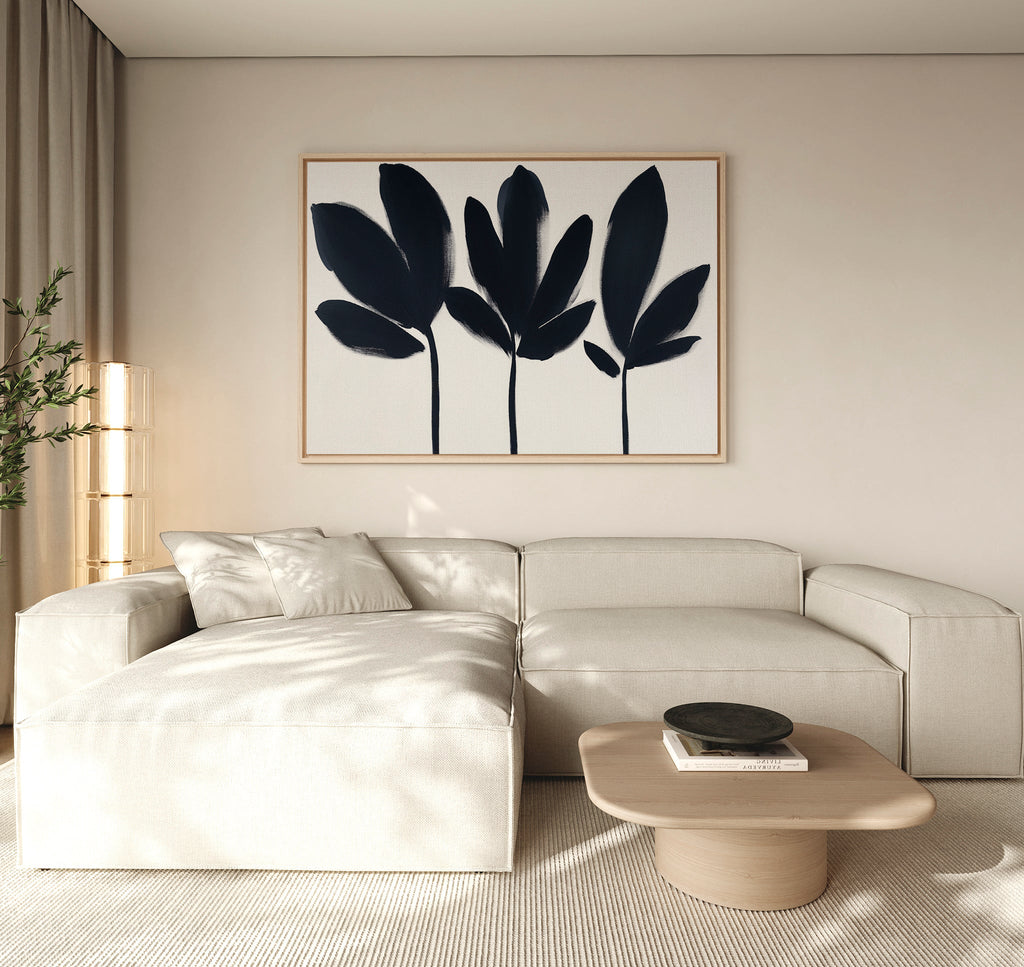 Whispers in Charcoal – neutral-toned botanical canvas wall art print by Aspire Prints