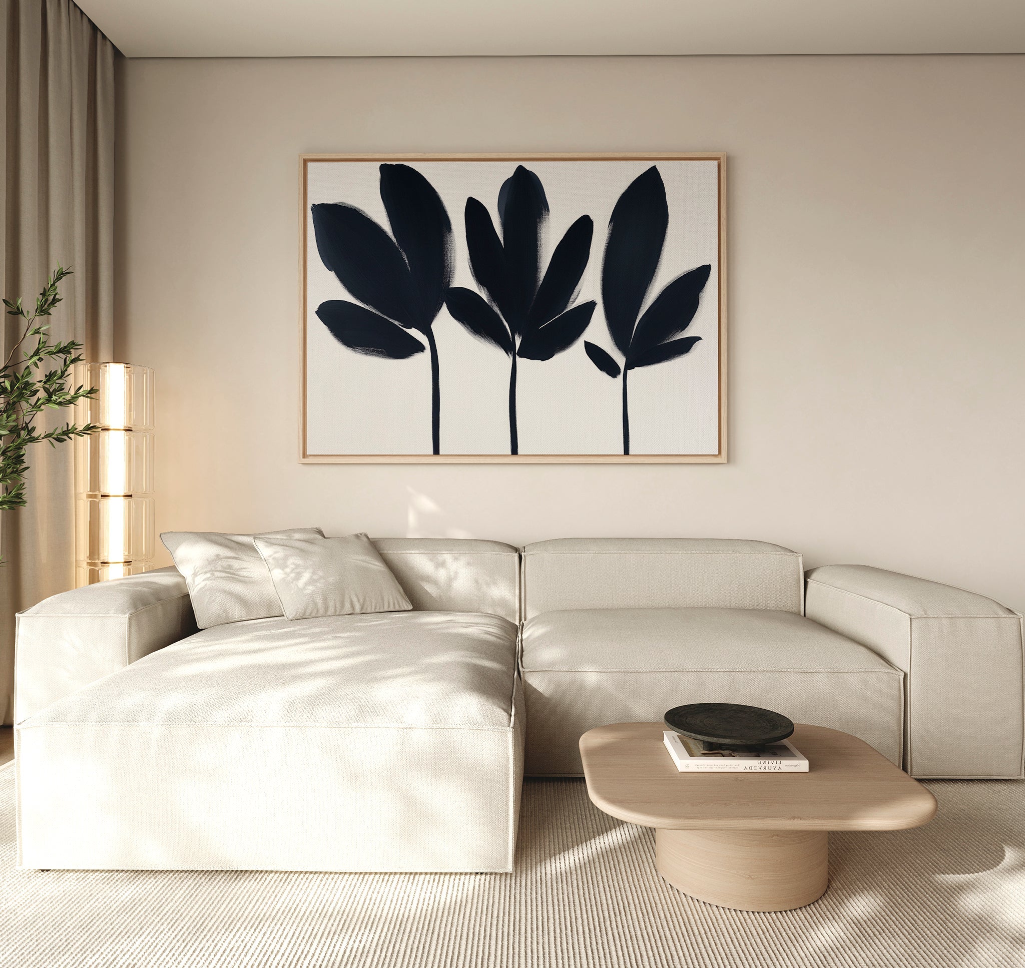 Whispers in Charcoal – neutral-toned botanical canvas wall art print by Aspire Prints