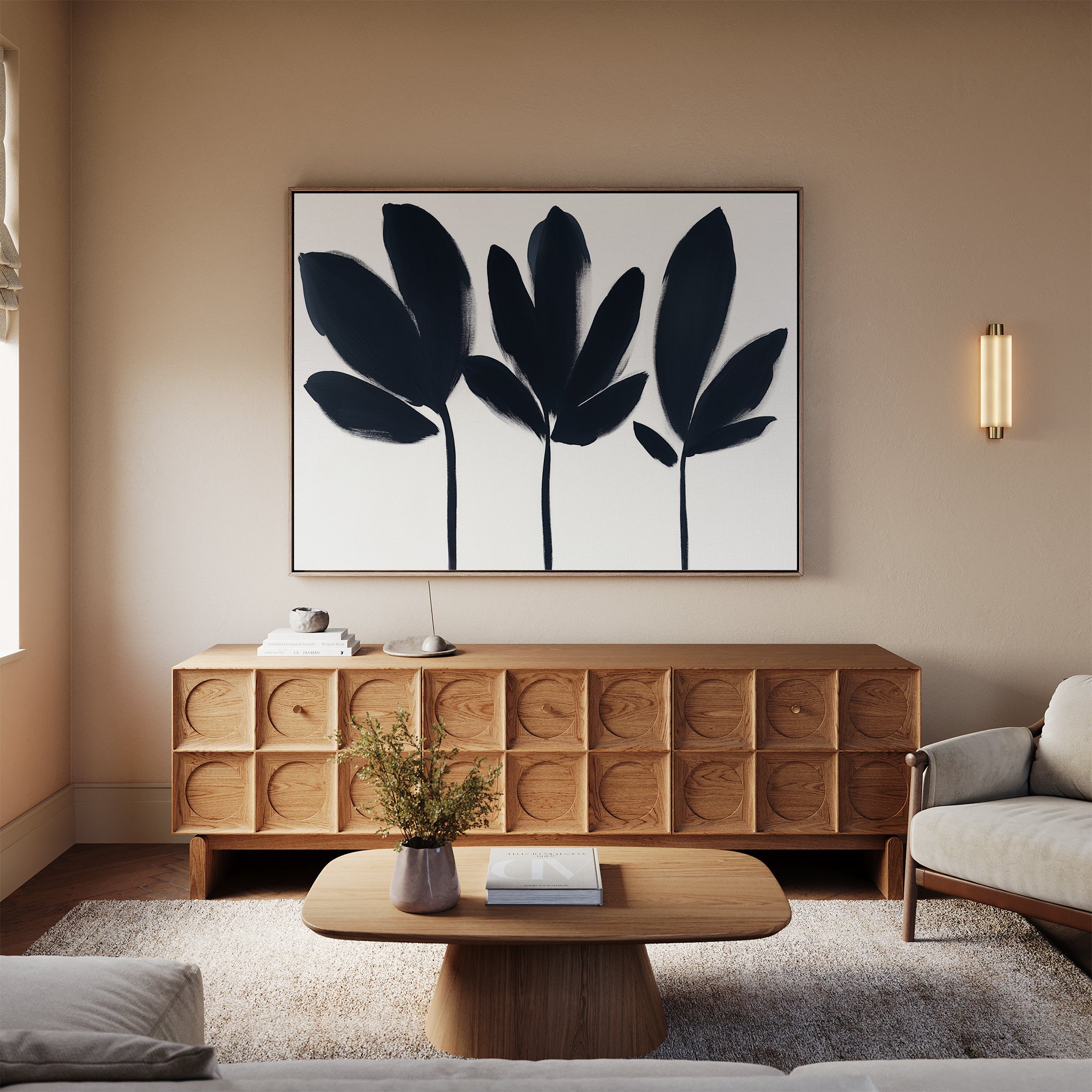 Whispers in Charcoal – neutral-toned botanical canvas wall art print by Aspire Prints