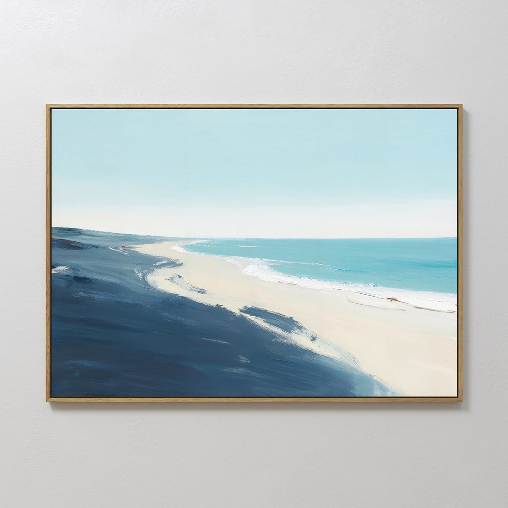 Whispering Shoreline – blue coastal canvas wall art print by Aspire Prints