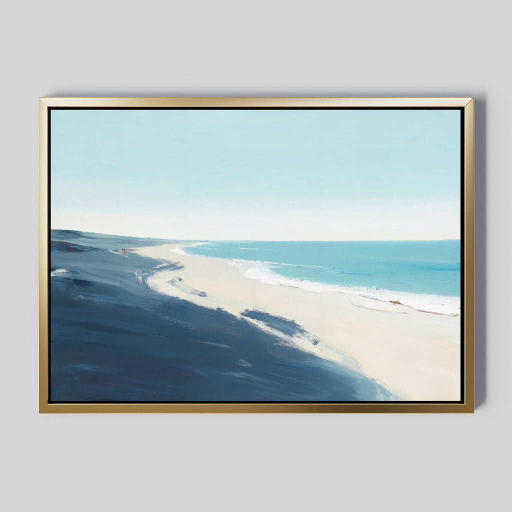 Whispering Shoreline – blue coastal canvas wall art print by Aspire Prints