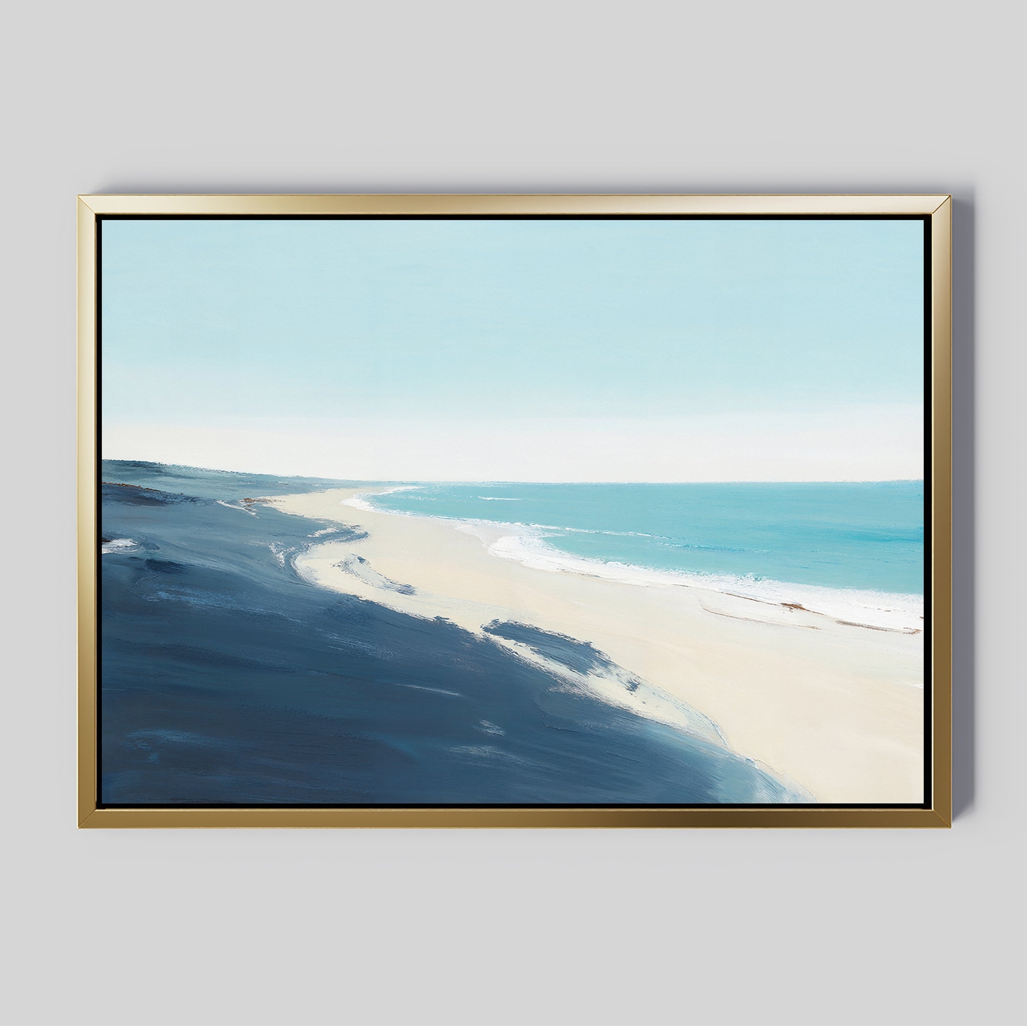 Whispering Shoreline – blue coastal canvas wall art print by Aspire Prints