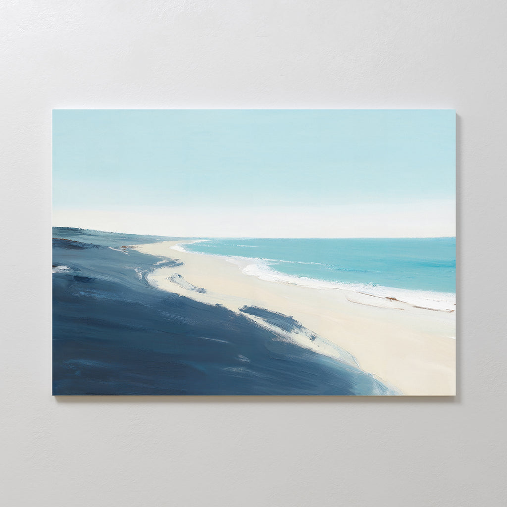Whispering Shoreline – blue coastal canvas wall art print by Aspire Prints