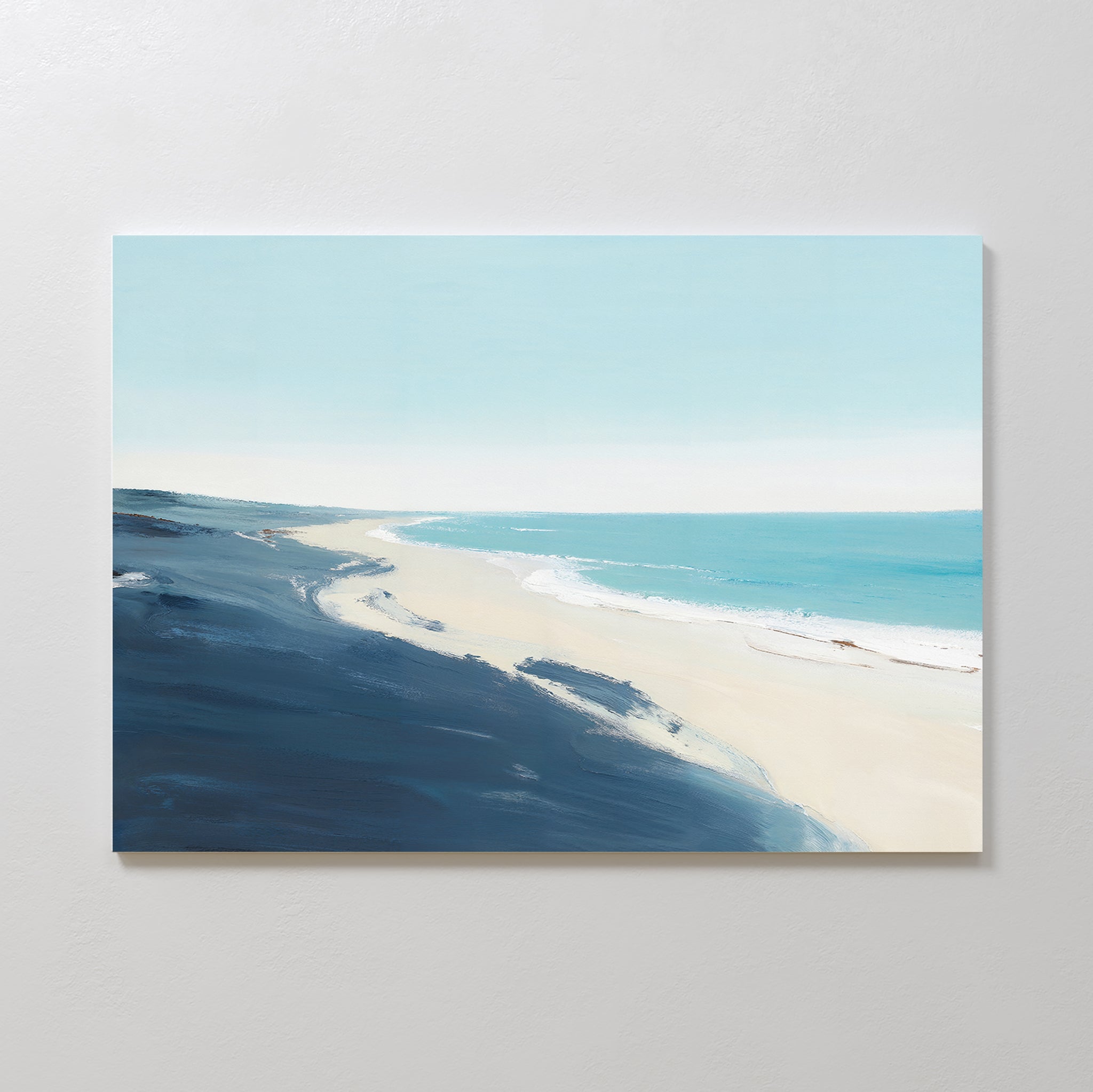 Whispering Shoreline – blue coastal canvas wall art print by Aspire Prints