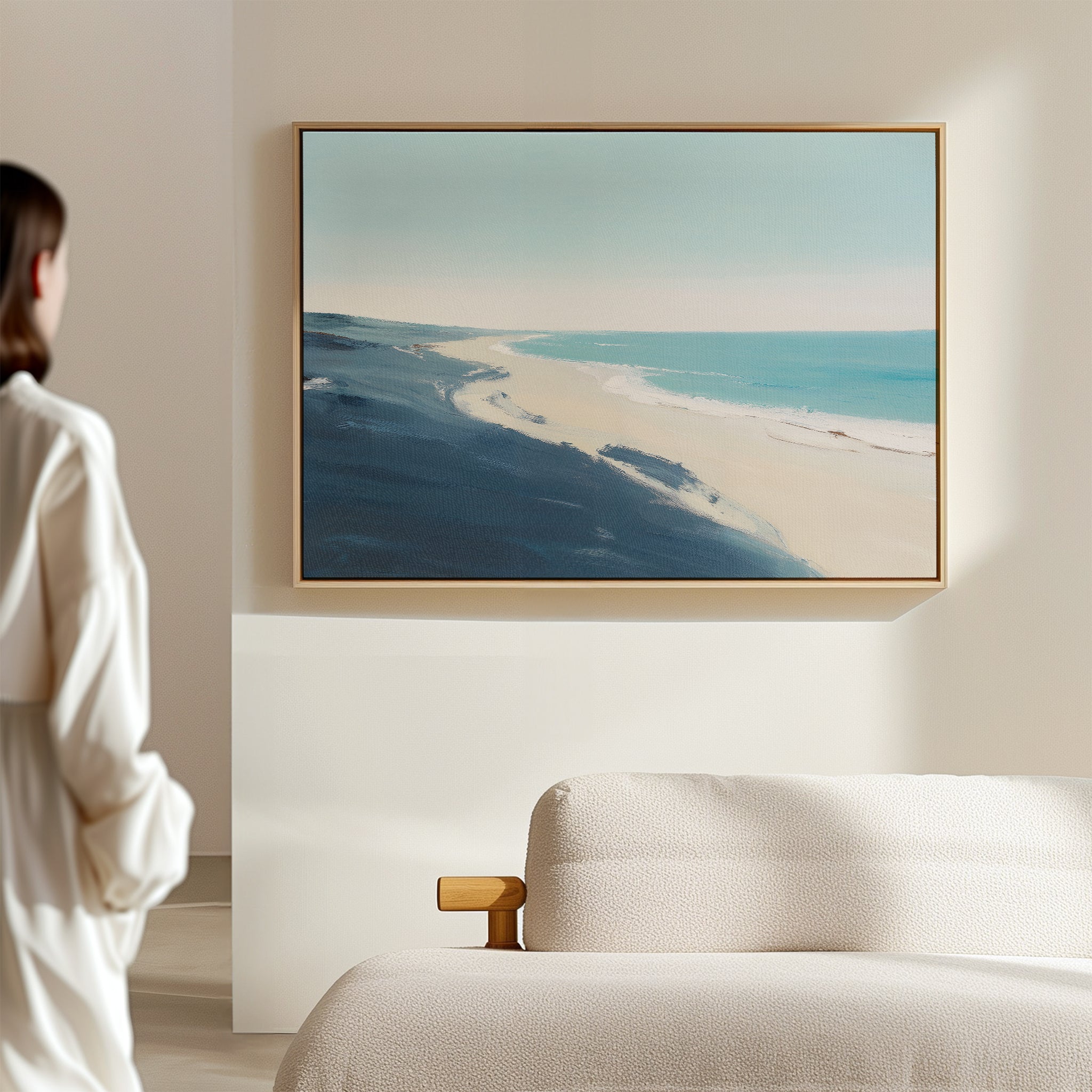 Whispering Shoreline – blue coastal canvas wall art print by Aspire Prints