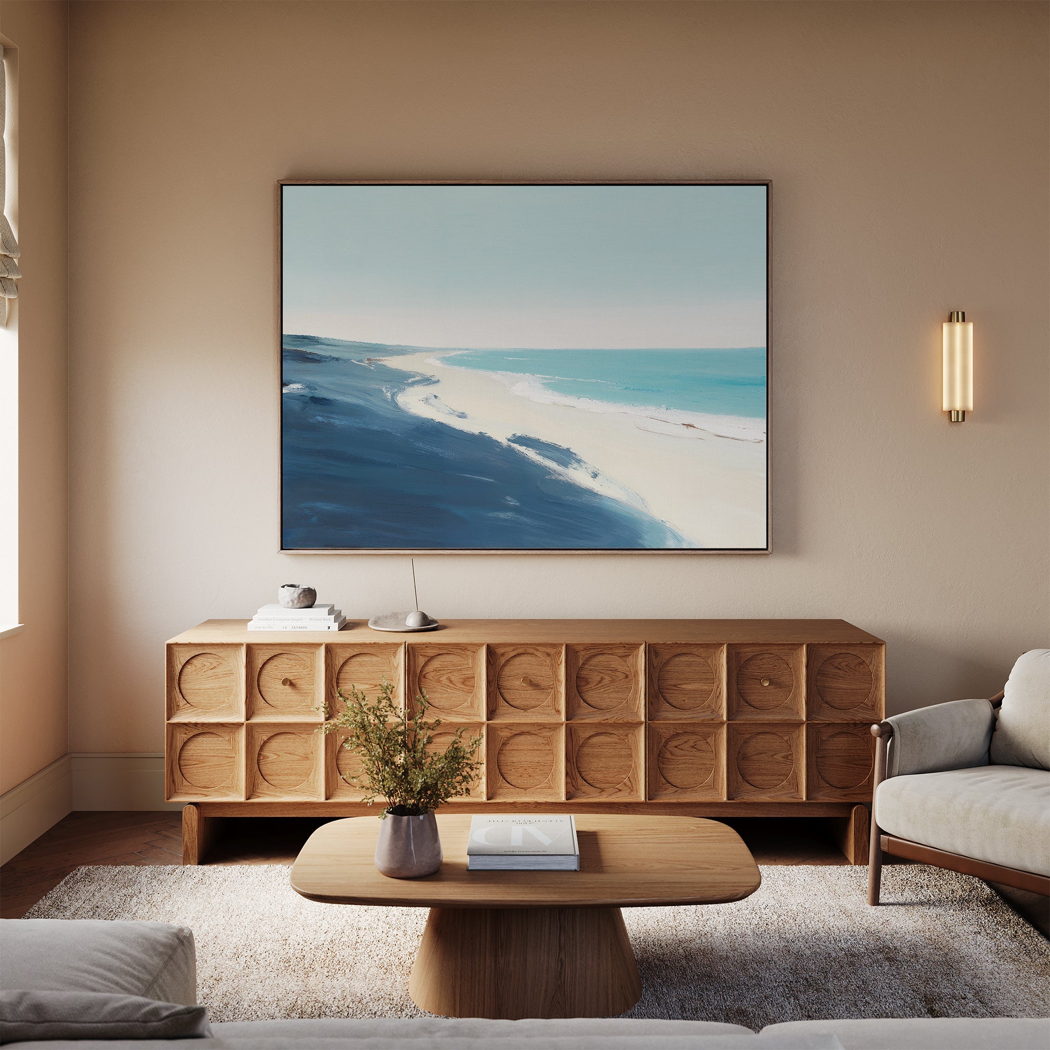 Whispering Shoreline – blue coastal canvas wall art print by Aspire Prints