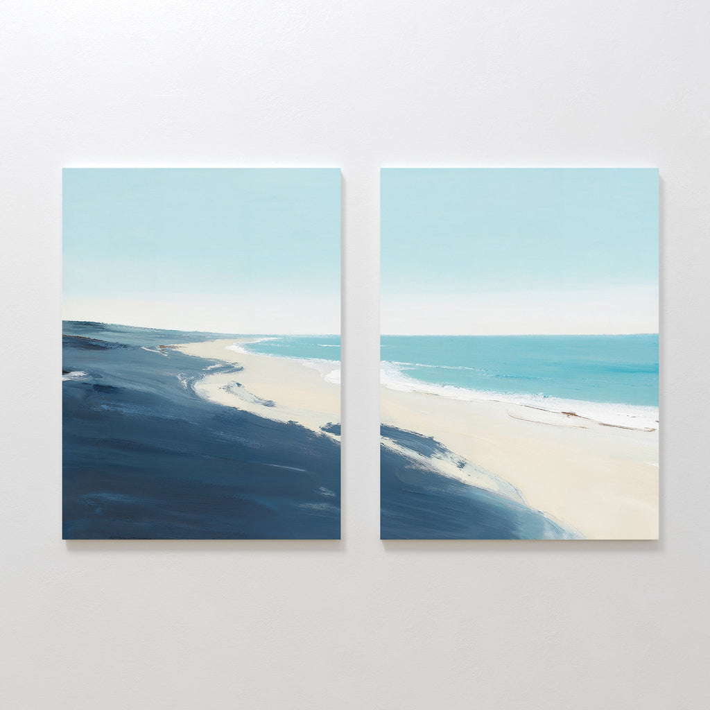 Whispers of the Shore – Set of 2 Canvas Prints set of 2 – blue coastal canvas wall art by Aspire Prints