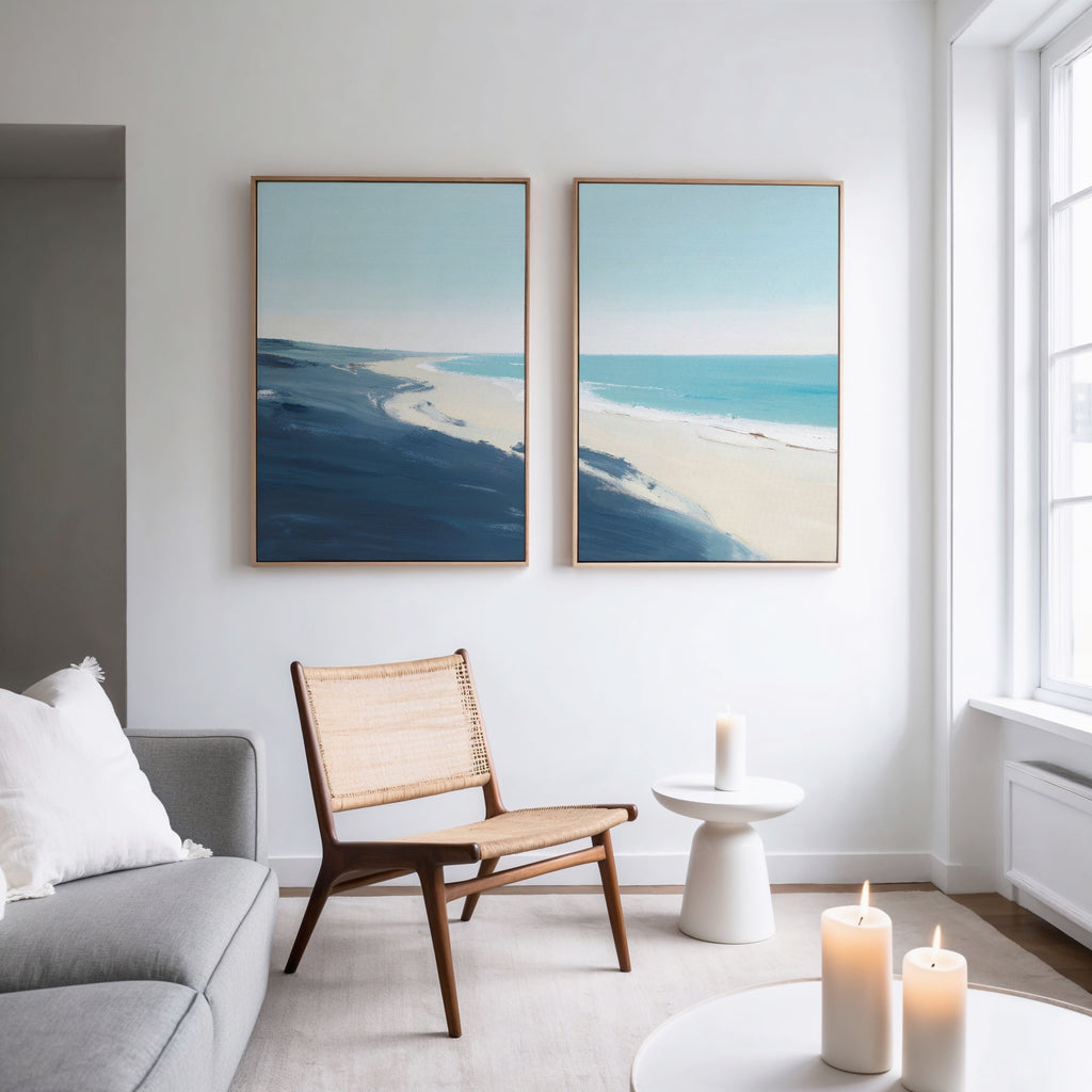Whispers of the Shore – Set of 2 Canvas Prints set of 2 – blue coastal canvas wall art by Aspire Prints