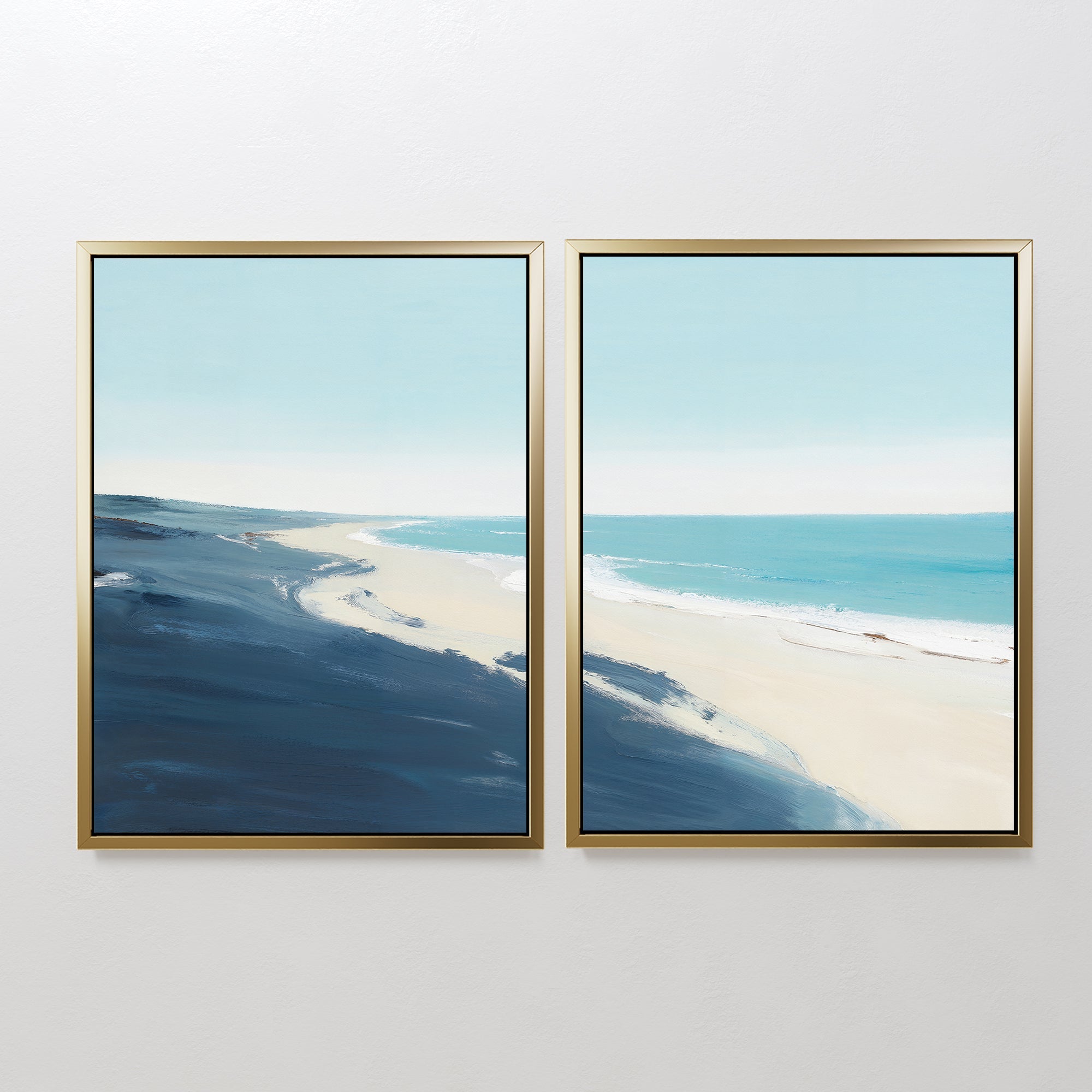 Whispers of the Shore – Set of 2 Canvas Prints set of 2 – blue coastal canvas wall art by Aspire Prints