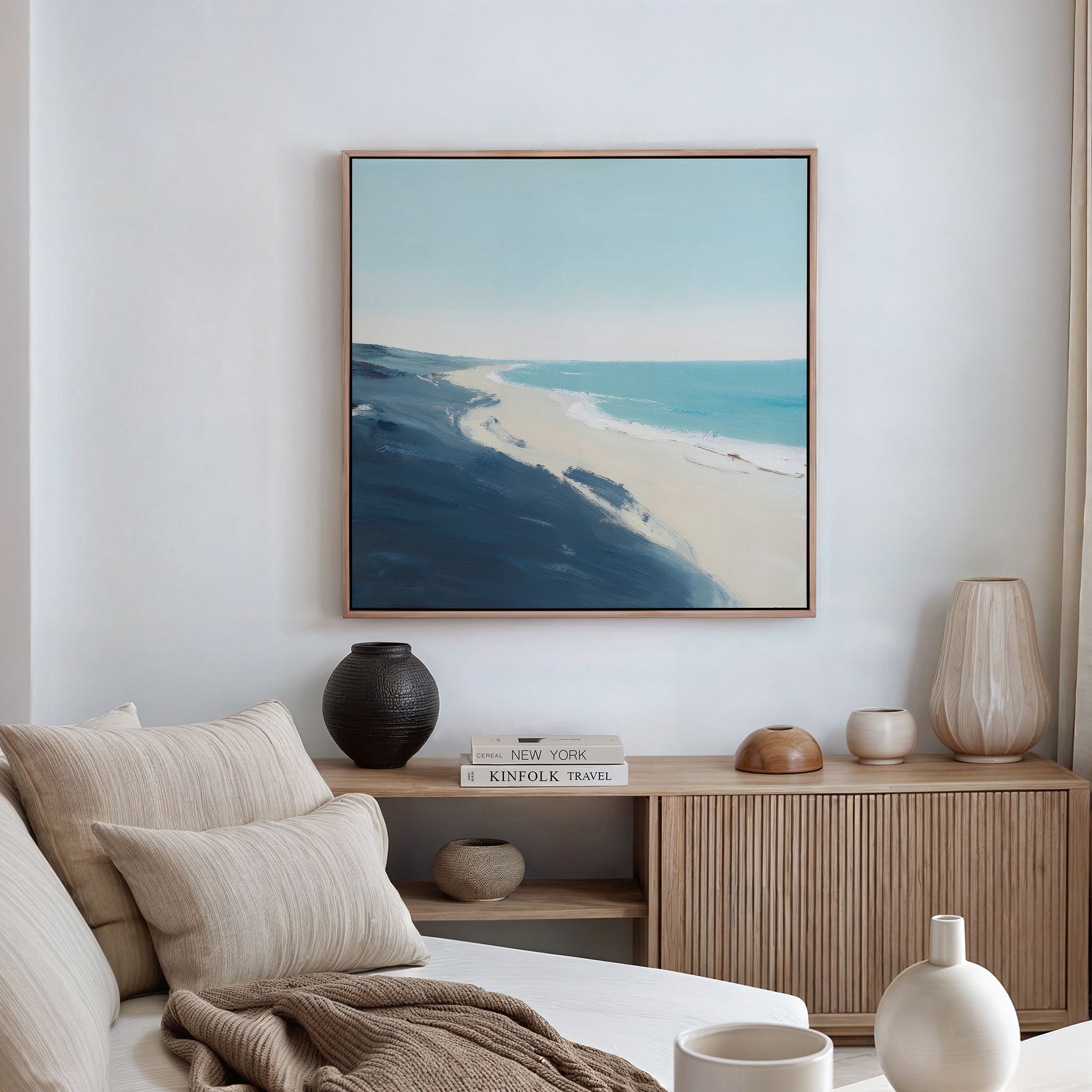 Whisper of the Shoreline – blue coastal canvas wall art print by Aspire Prints