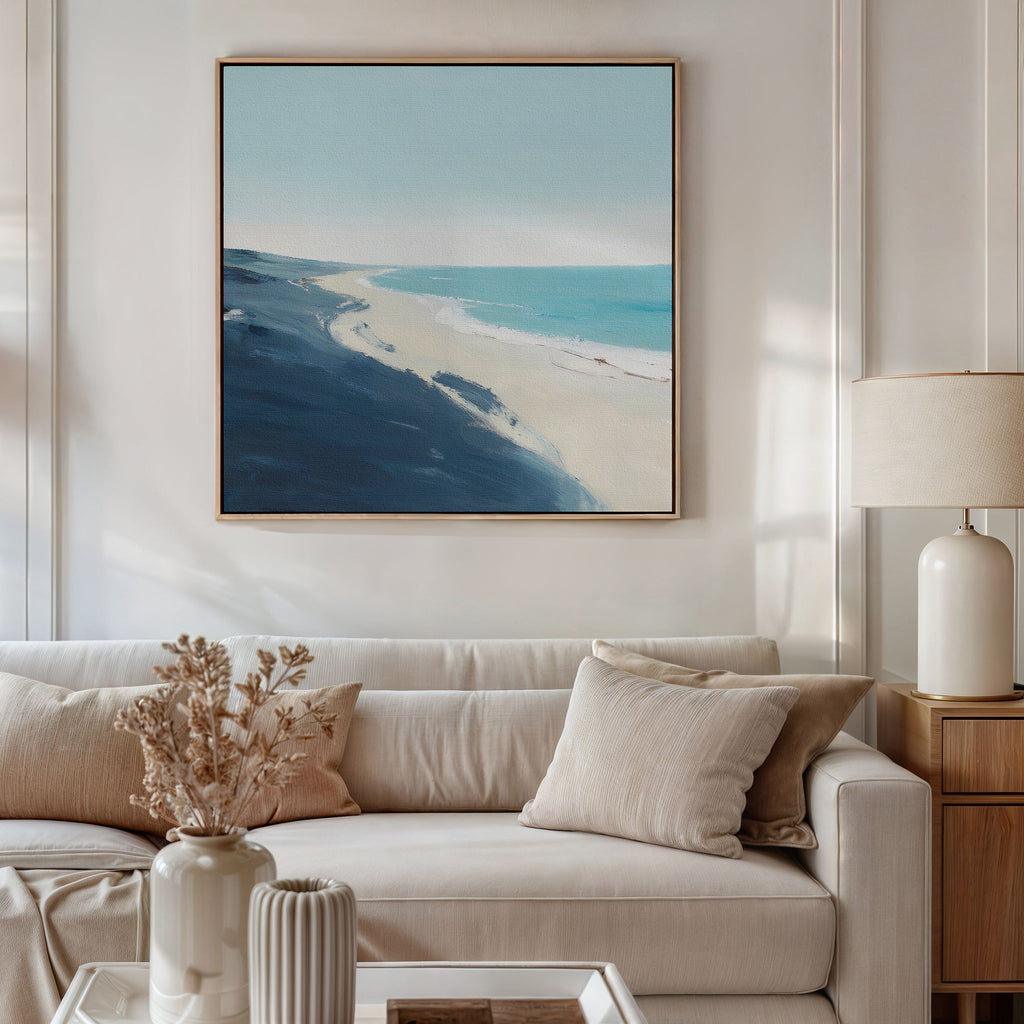 Whisper of the Shoreline – blue coastal canvas wall art print by Aspire Prints
