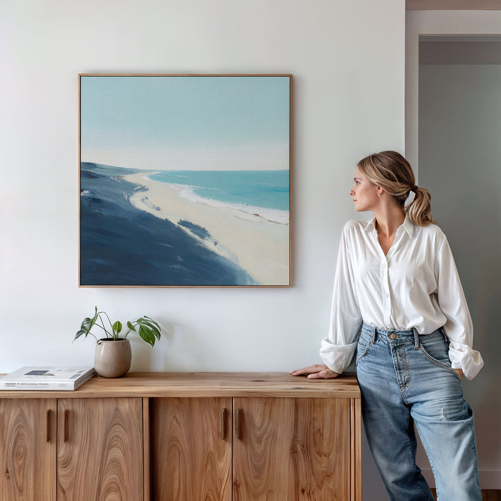 Whisper of the Shoreline – blue coastal canvas wall art print by Aspire Prints