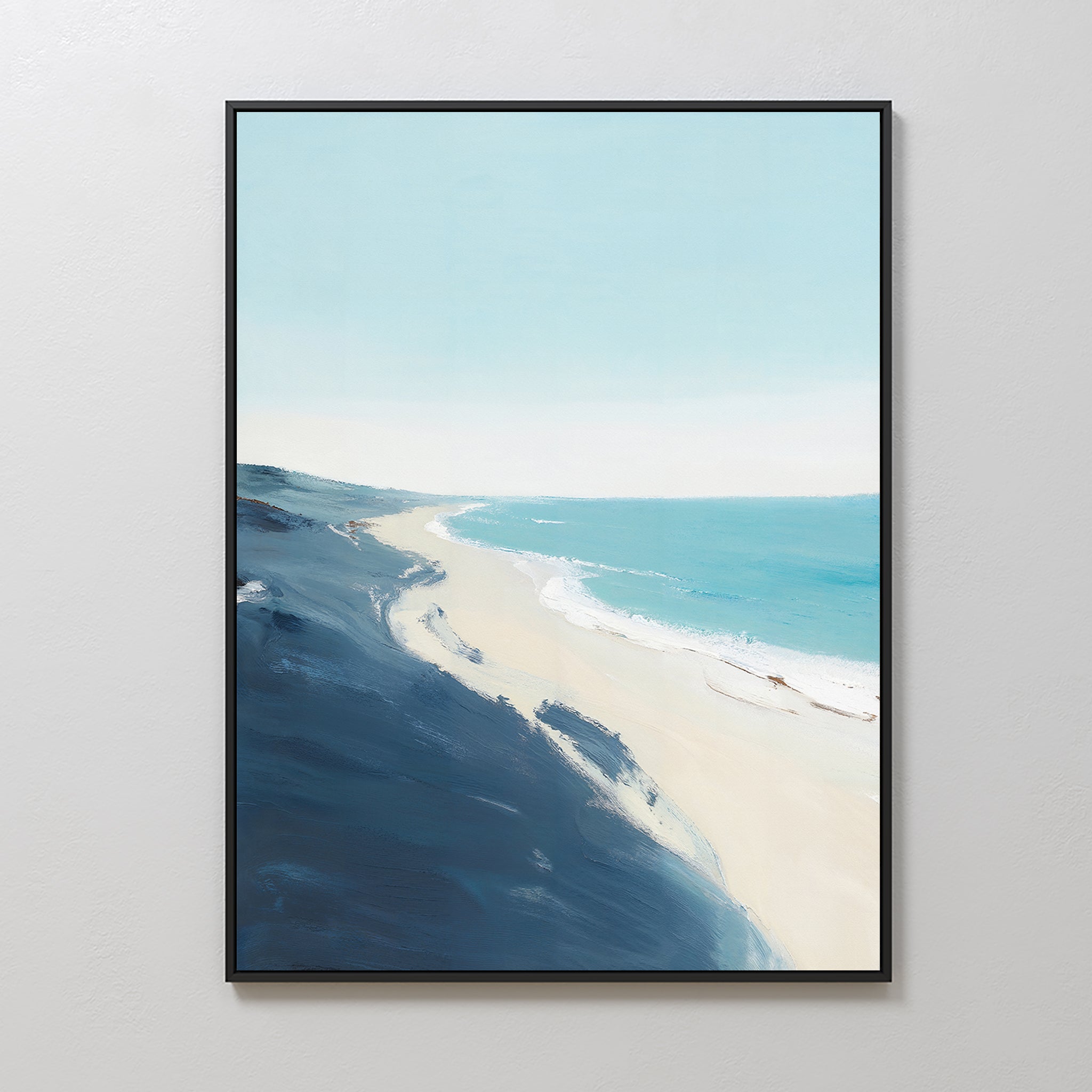 Whispering Shore – blue coastal canvas wall art print by Aspire Prints