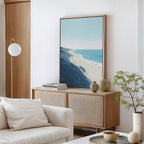 Whispering Shore – blue coastal canvas wall art print by Aspire Prints
