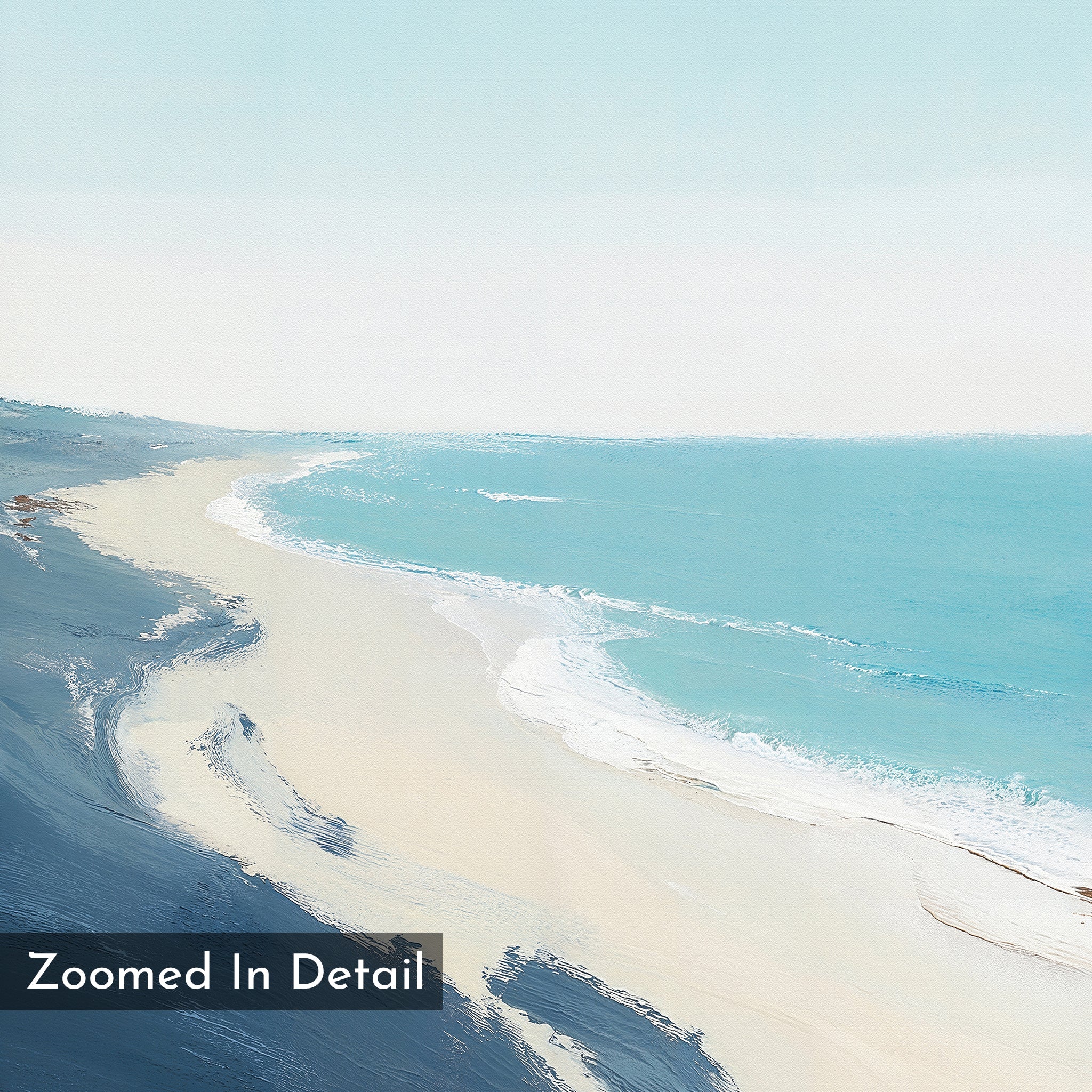 Whispering Shore – blue coastal canvas wall art print by Aspire Prints