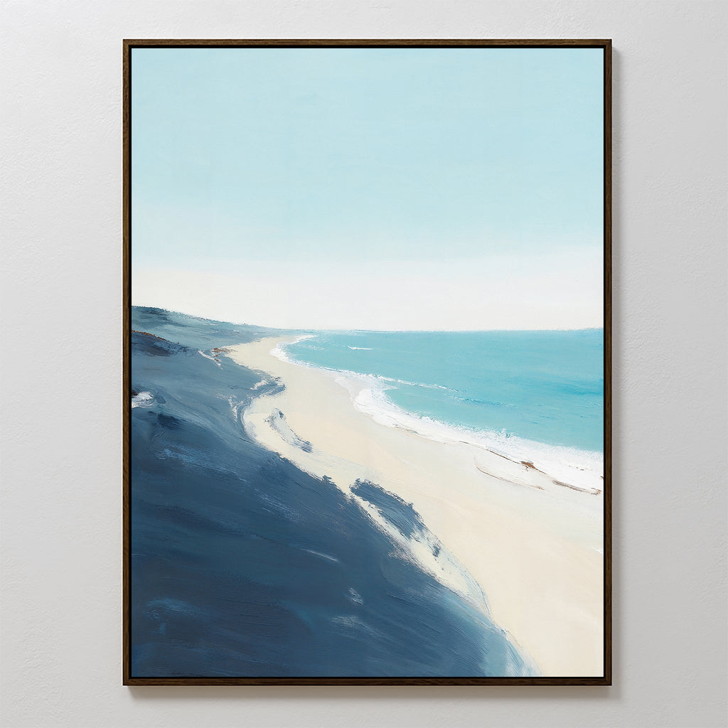 Whispering Shore – blue coastal canvas wall art print by Aspire Prints